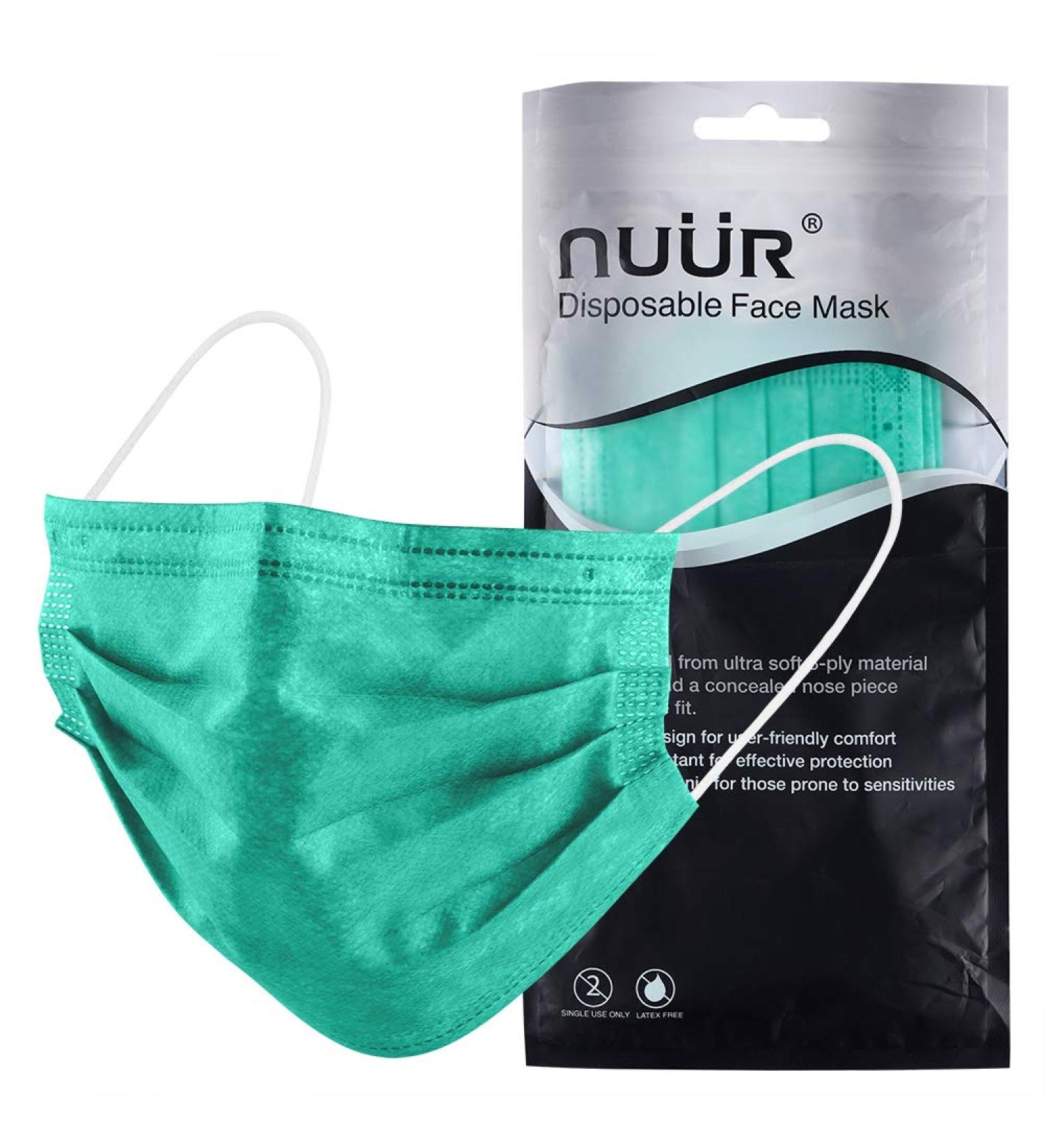 NU R 10pcs 3 Ply Disposable Face Mask Mask with Filter Layer and Elastic Earloop Retail Sealed bags Green - Buy Online on GoSupps.com