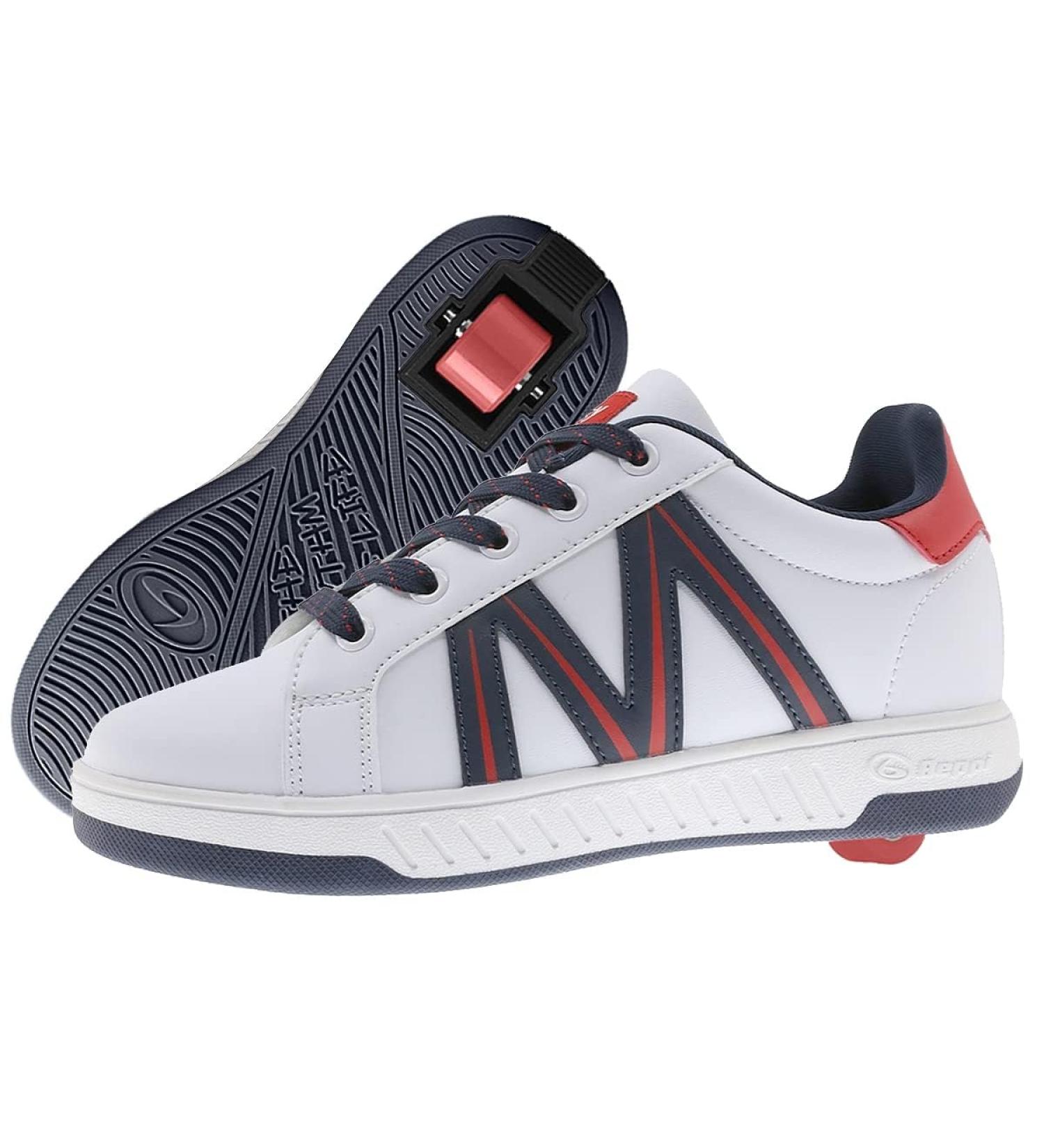 Breezy Rollers Shoes for Kids | Patented Click System Roller Skates & Sneakers | Stylish White Blue & Red | Fast Transition from Street Shoes to Skate - Buy Online on GoSupps.com