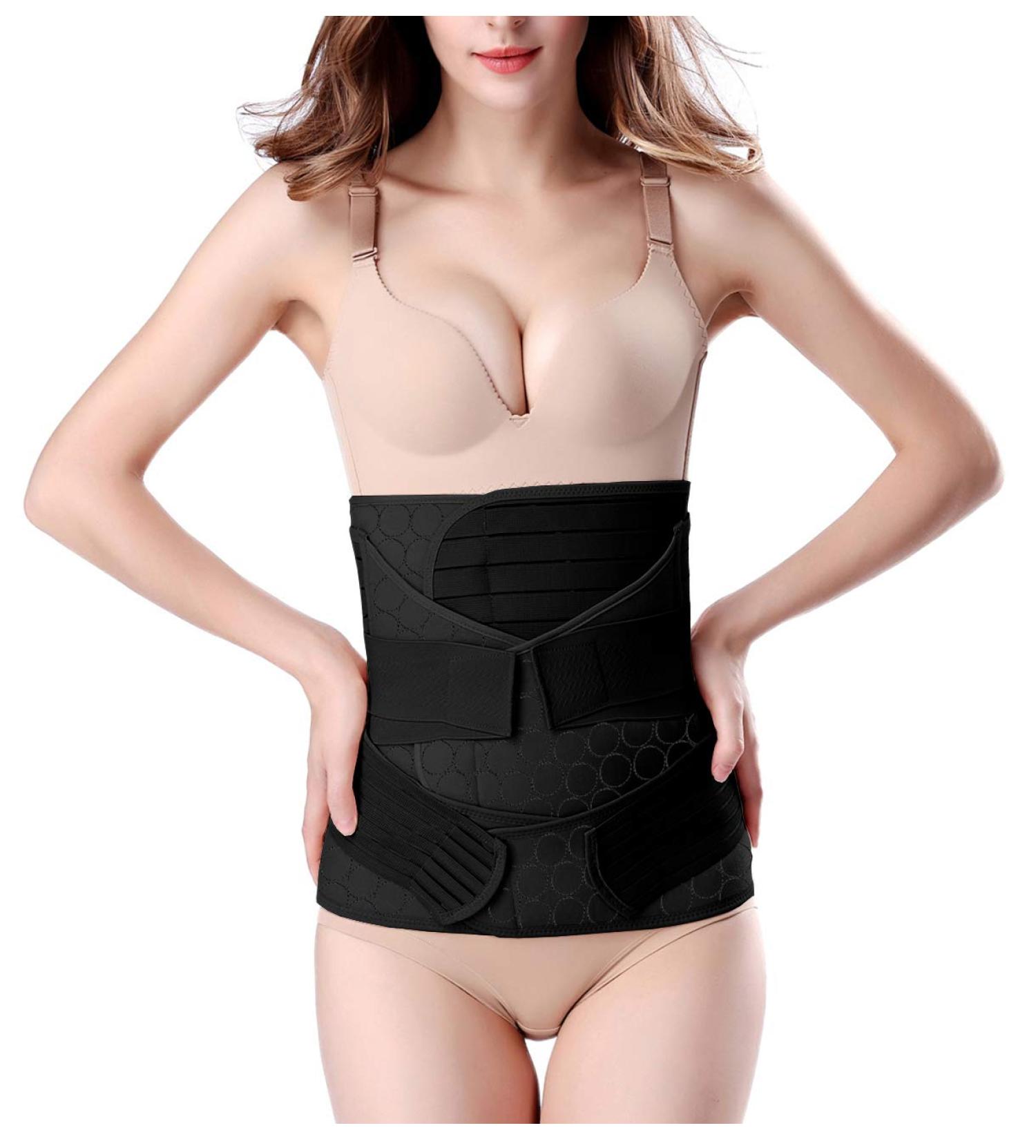 ChongErfei 3 in 1 Postpartum Belly Wrap Recovery Belly Waist Pelvis Belt Black One Size 1 Pack Postpartum Belly Band