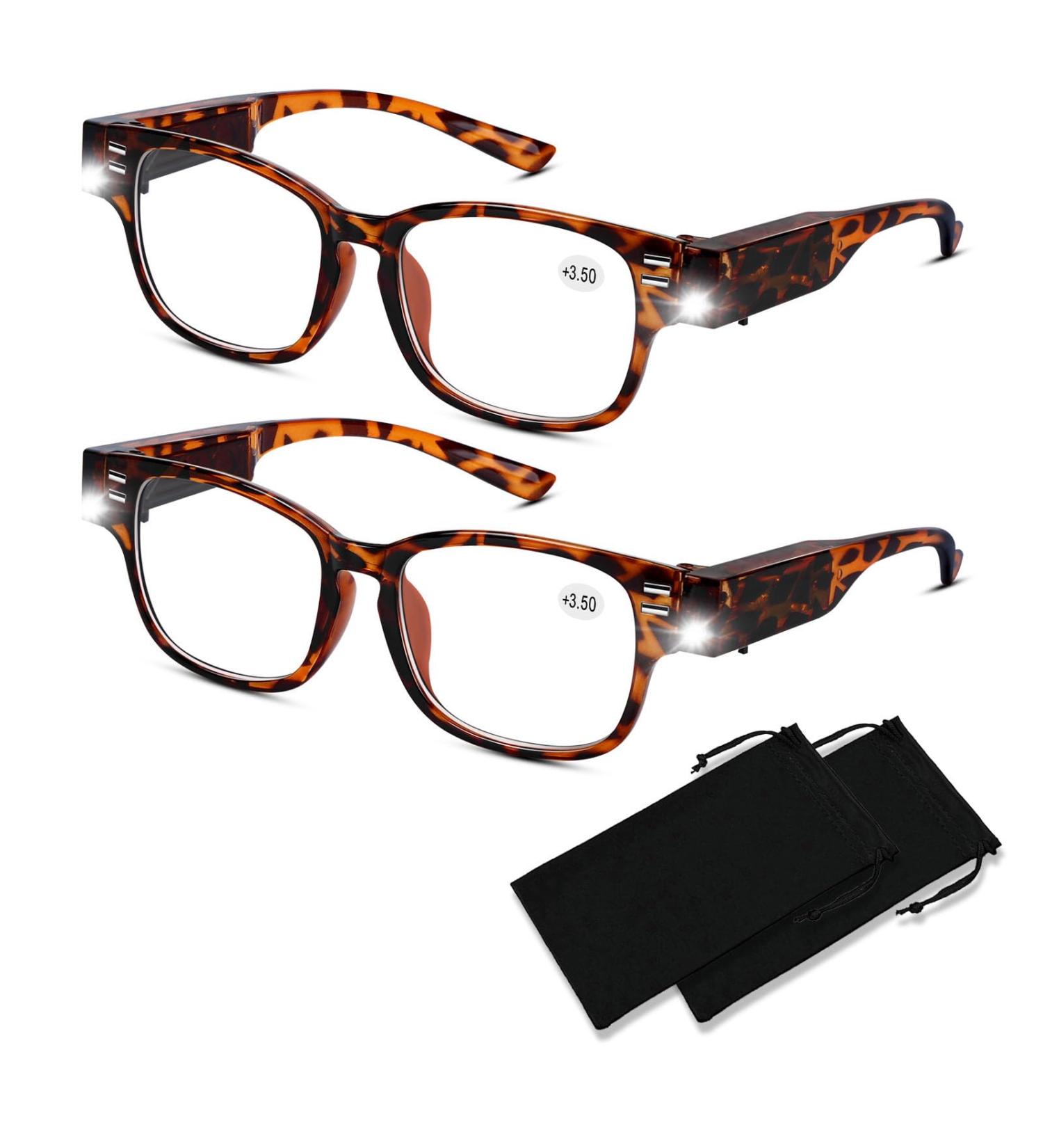 Bright LED Reading Glasses with Light | Blue Light Blocking | Magnifying Eyeglasses for Nighttime Use +350 - Buy Online on GoSupps.com