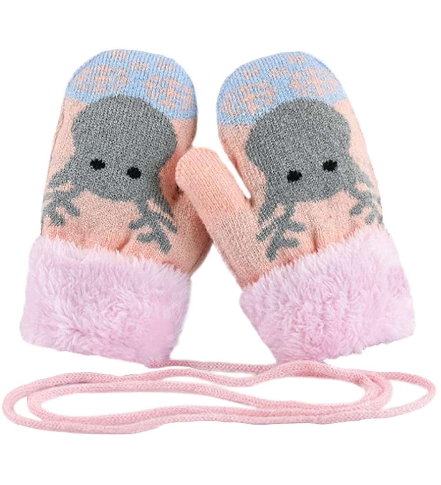 iNelihoo Toddler Baby Deer Christmas Mittens with String | Fleece Lined Winter Gloves for Age 1-4Y Pink - Buy Online on GoSupps.com