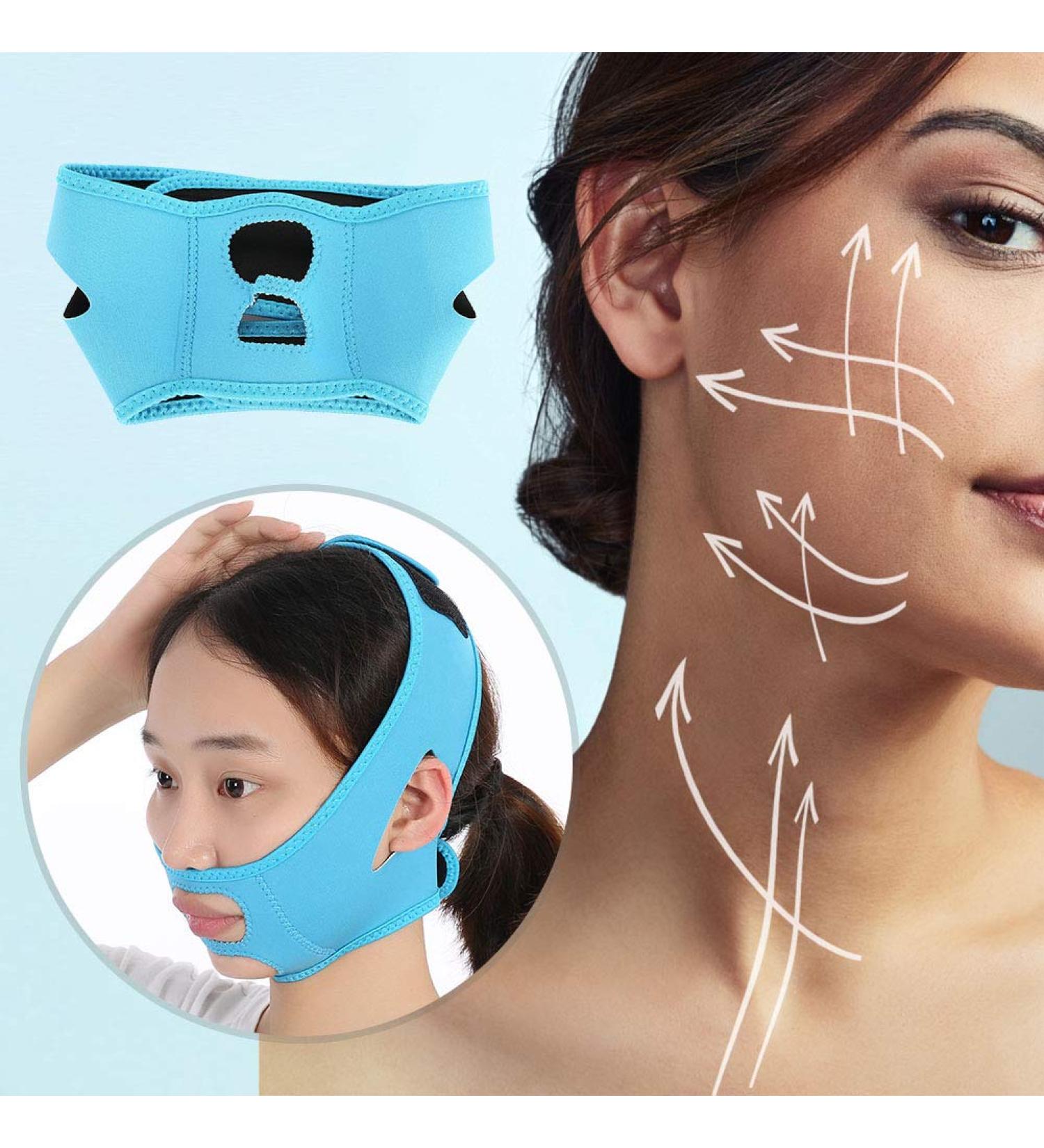 Face Slimming Mask | V-Shaped Face Lift Bandage for Double Chin Reduction | Beauty & Weight Loss (Blue) - Buy Online on GoSupps.com
