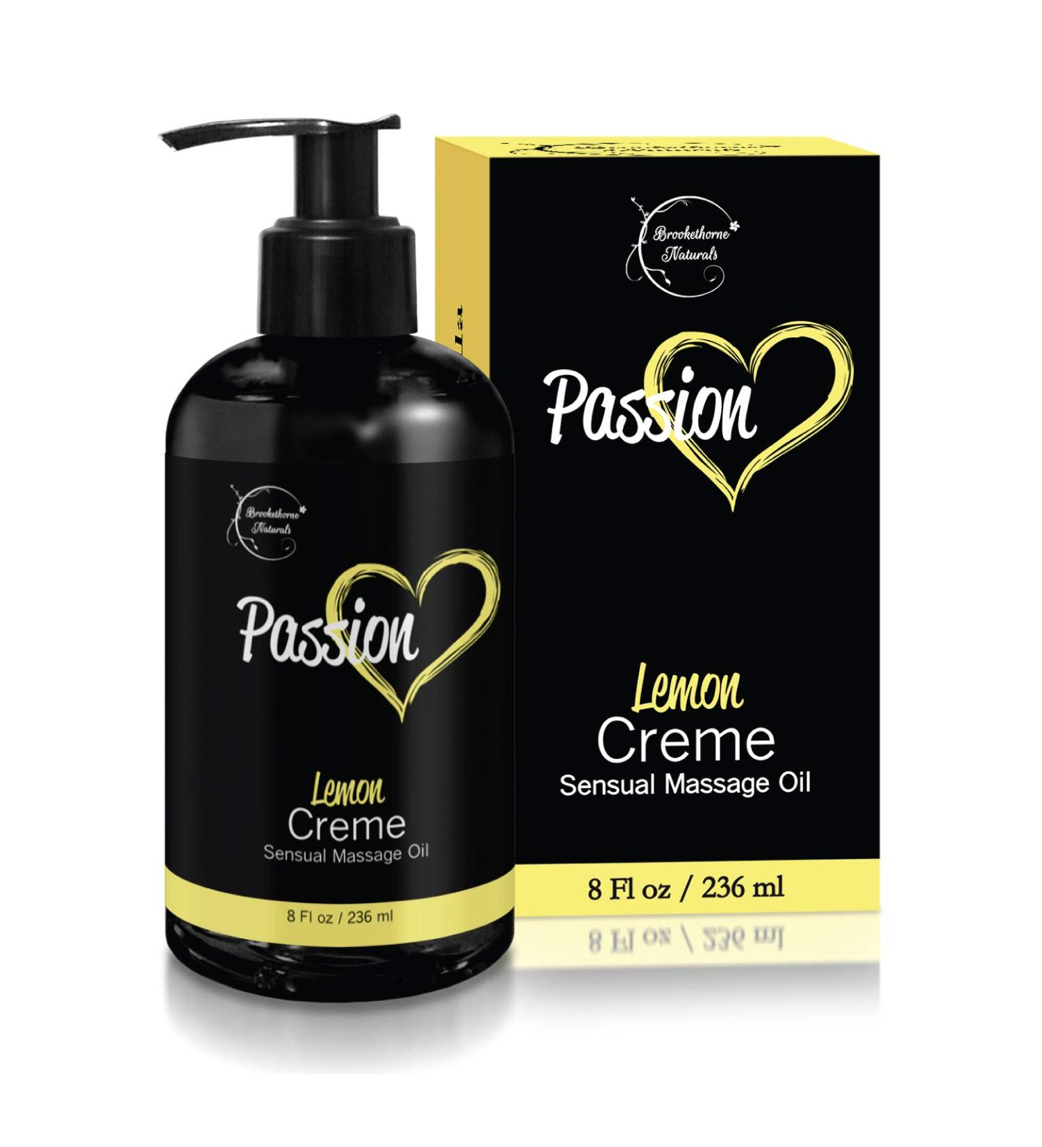 Passion Sensual Massage Oil for Couples - Lemon Cr me Scent - All Natural Body Oil with Almond & Jojoba Oil for Romance & Relaxation - 8oz - Buy Online on GoSupps.com