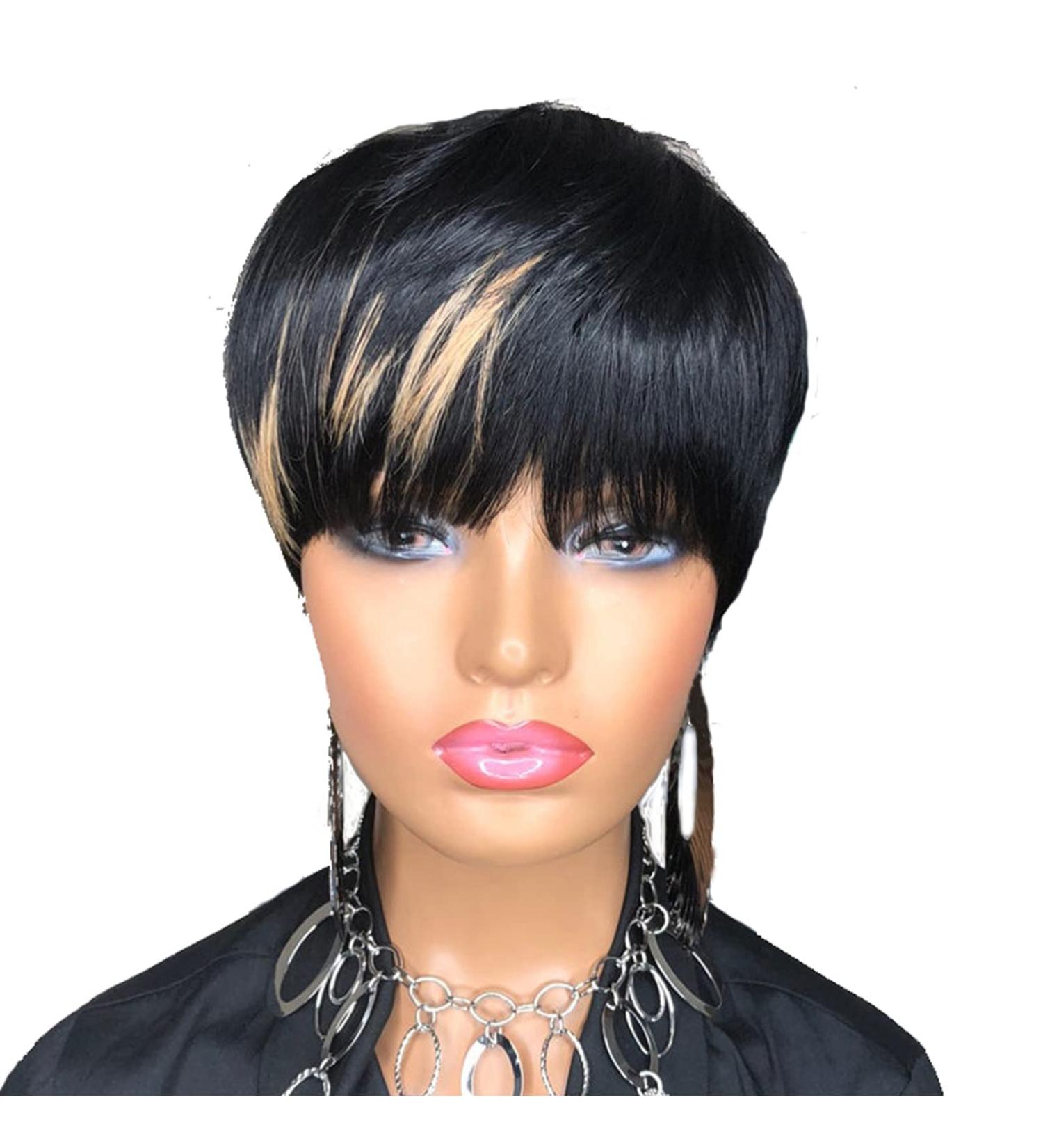 SAGA QUEEN Brazilian Human Hair Pixie Cut Wig for Black Women | Short Layered Pixie with Bangs | Glueless Machine Made African American Wig (1B27) - Buy Online on GoSupps.com