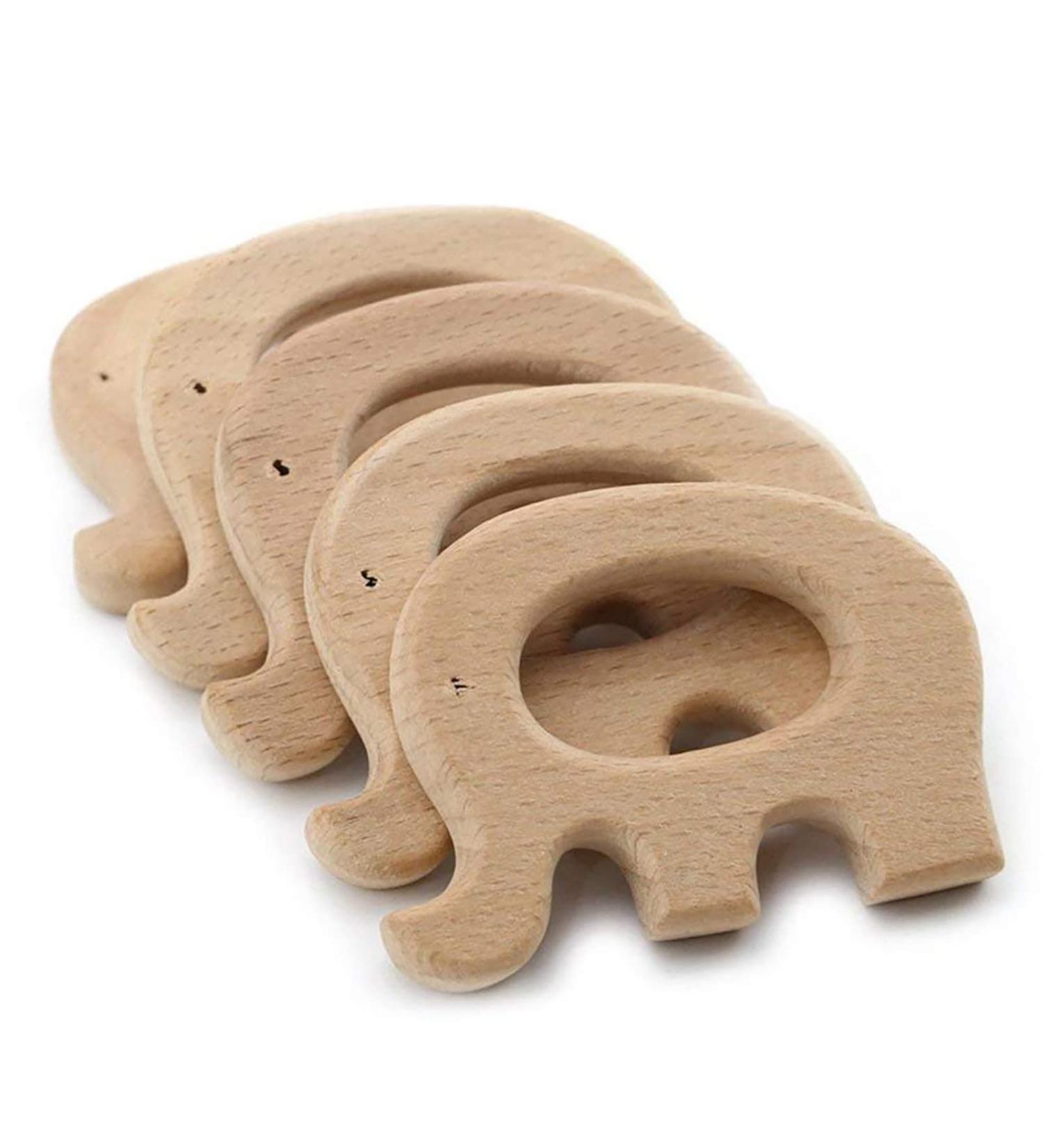 Baby Wooden Elephant Teether Pendant - Food Grade DIY Jewelry Necklace & Play Gym Pack of 10 - Buy Online on GoSupps.com