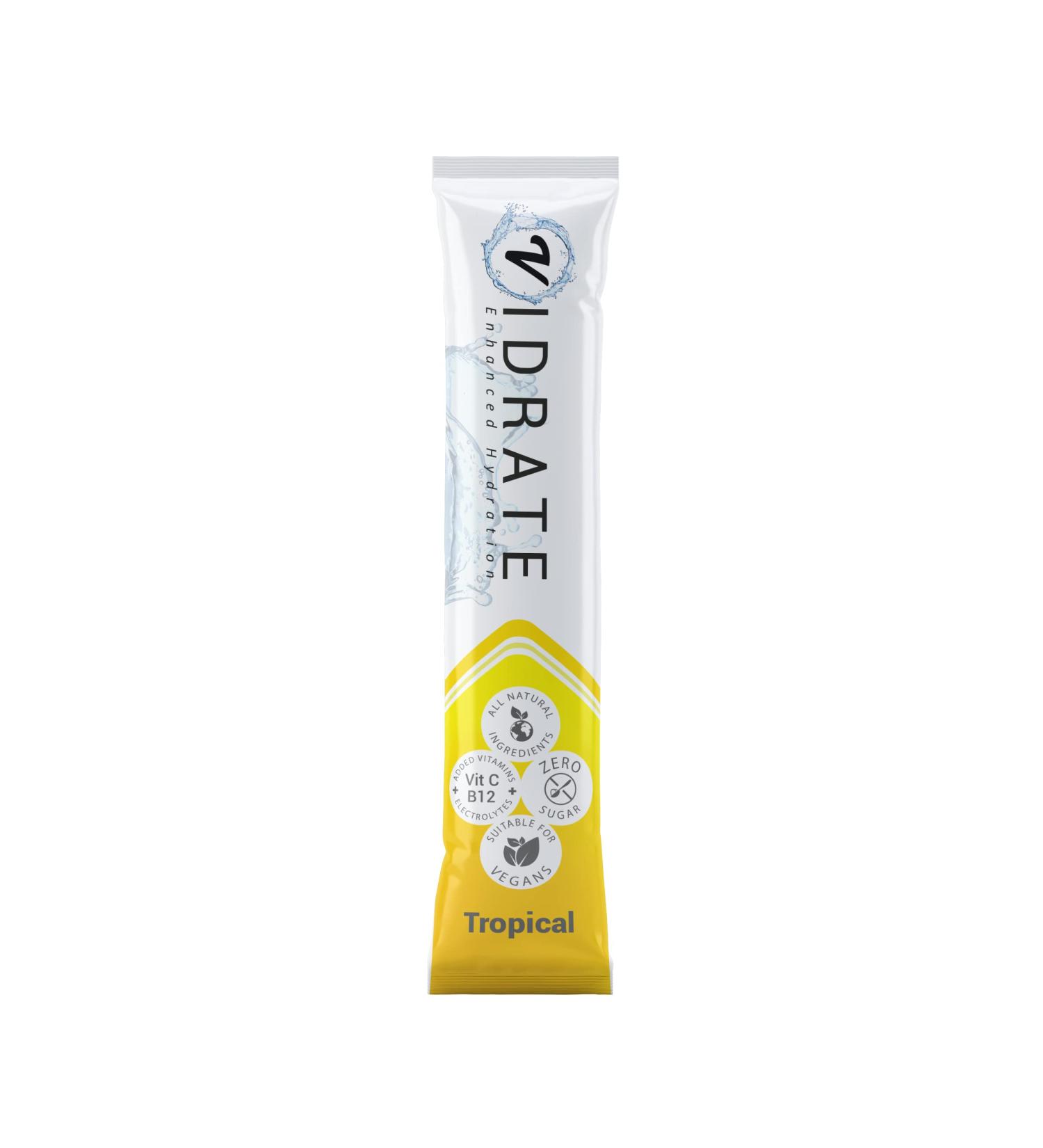 ViDrate Tropical Flavour Sugar Free Electrolyte Powder - 8 x 5g Vegan Hydration Sachets - Buy Online on GoSupps.com
