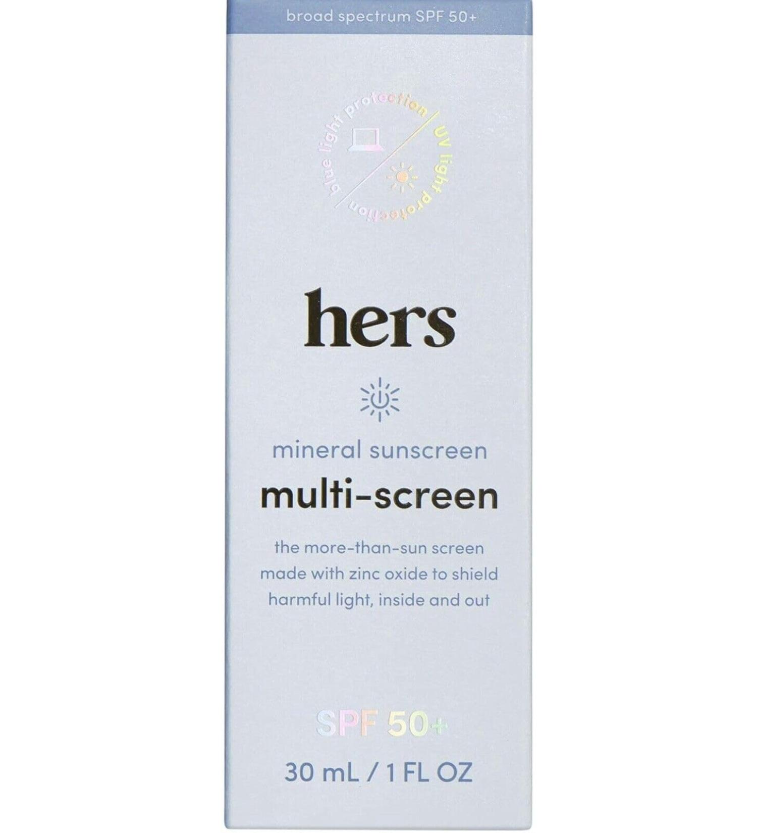 Hers Multi-Screen Hydrating Mineral Sunscreen - Broad Spectrum SPF 50 | 1 fl oz | International Shipping - Buy Online on GoSupps.com