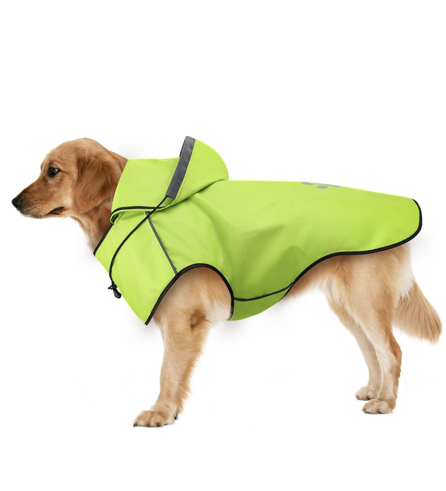 Reflective Dog Raincoat - Waterproof Adjustable Jacket for Small Medium & Large Dogs | Rain Cape with Hood for Walks - Size M - Green - Buy Online on GoSupps.com