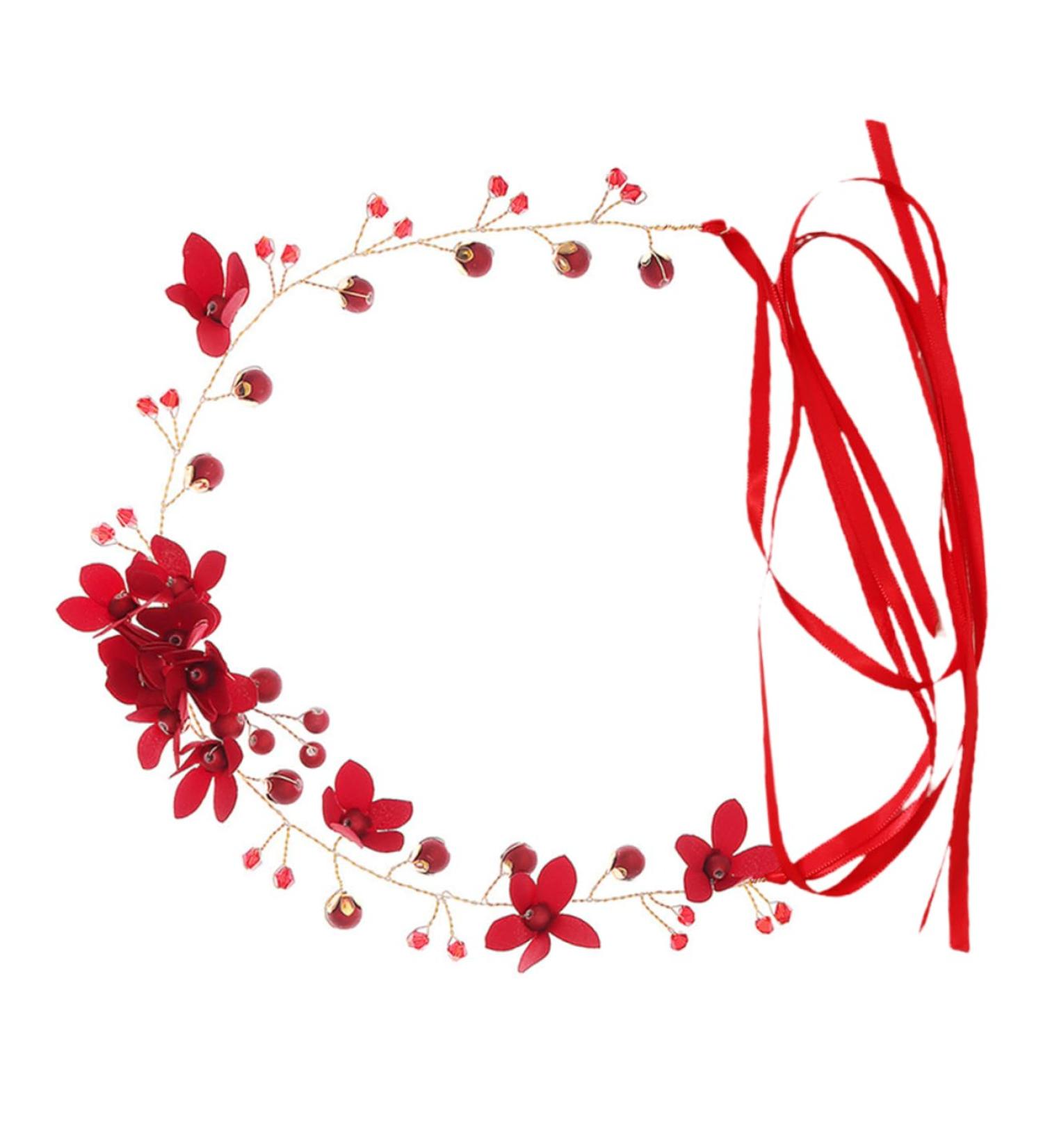 FRCOLOR Bridal Headpiece Wedding Headpiece Beaded Headbands Bridal Hair Accessories Hair Accessory for Women Red Headband Flower Headbands for Women Hair Bands Safflower Crystal Bride Girl - Buy Online on GoSupps.com