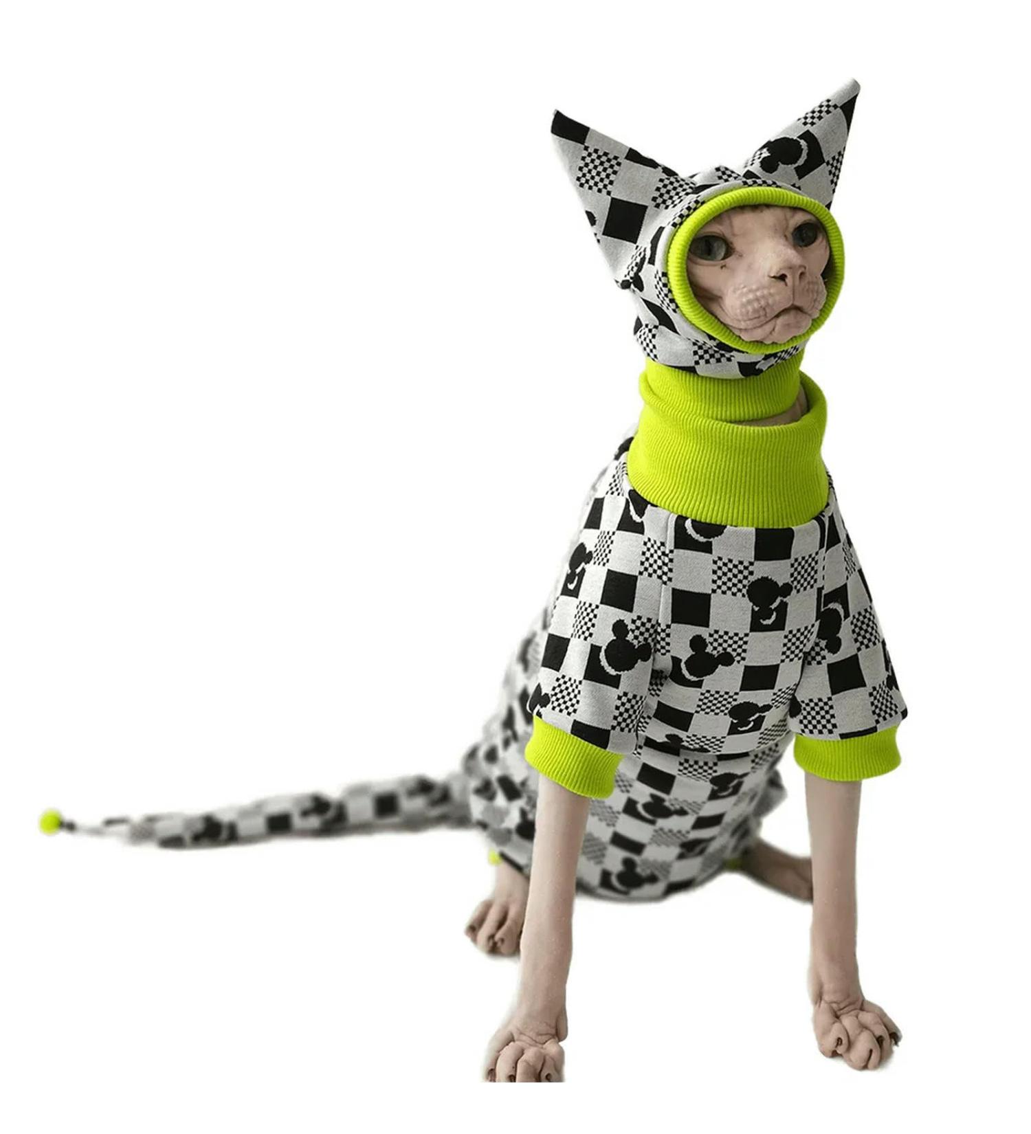 UOSIA Sphynx Hairless Cat High Elasticity Kitten Shirts with Hat&Tail Cover Warm Cat Clothes Cute Cat Pullover Jumpsuit for Cornish Rex Devon Rex Peterbald Hat Coat Tail Cover XL - Buy Online on GoSupps.com
