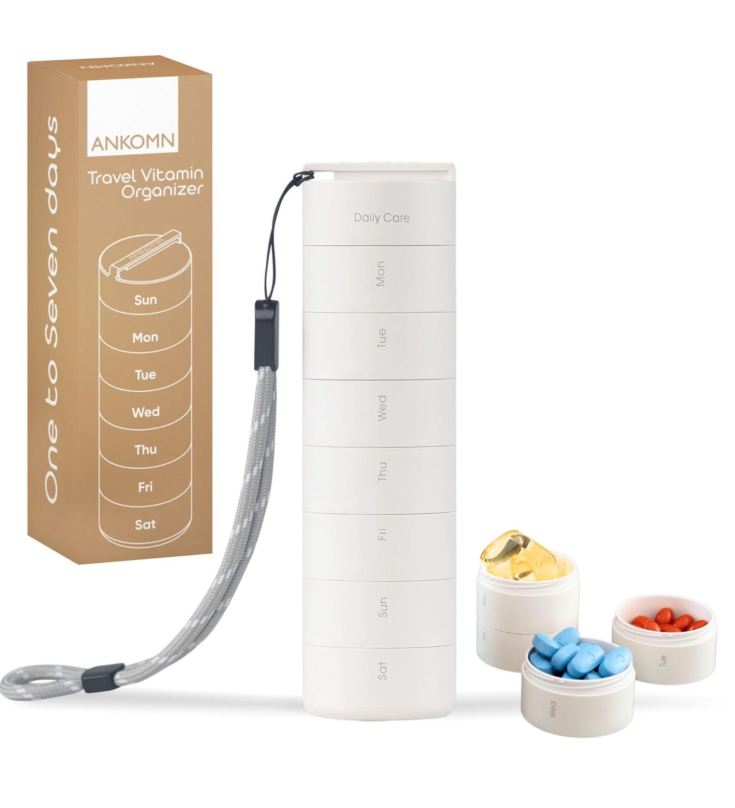 Travel Pill Organizer | 1-7 Day Modular Pill Box with Quick-Release | Perfect for Supplements & Vitamins | Portable Daily & Weekly Use (White - Buy Online on GoSupps.com