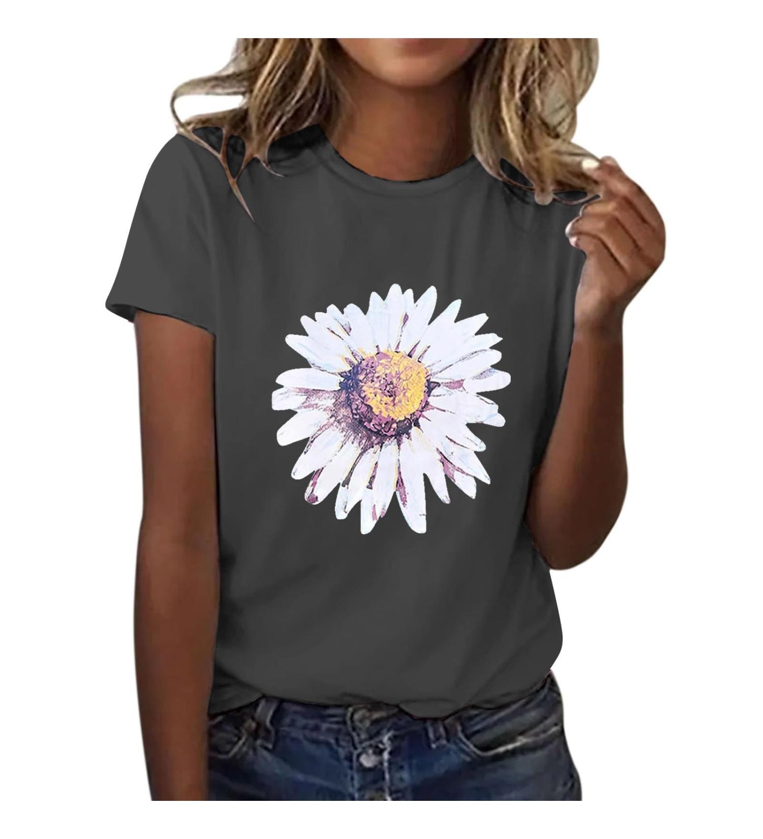 Elegant Women's V-Neck Short Sleeve T-Shirt Blouse - Summer Fashion Tops & Basic Crop Tanks in Dark Gray - XXL Size - Buy Online on GoSupps.com