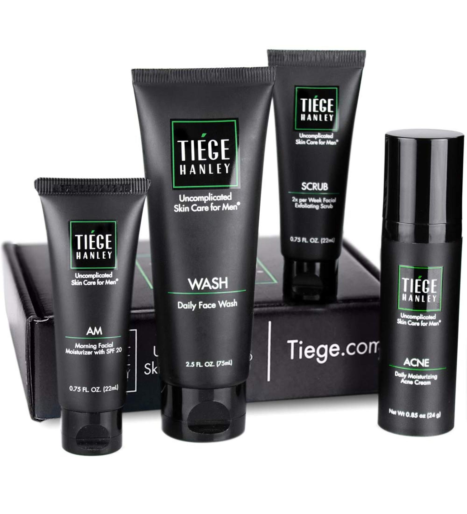 Men's Acne Treatment System - Tiege Hanley Level 1 Set with Face Wash, Moisturizer, Scrub & Salicylic Acid Cream - Buy Online on GoSupps.com
