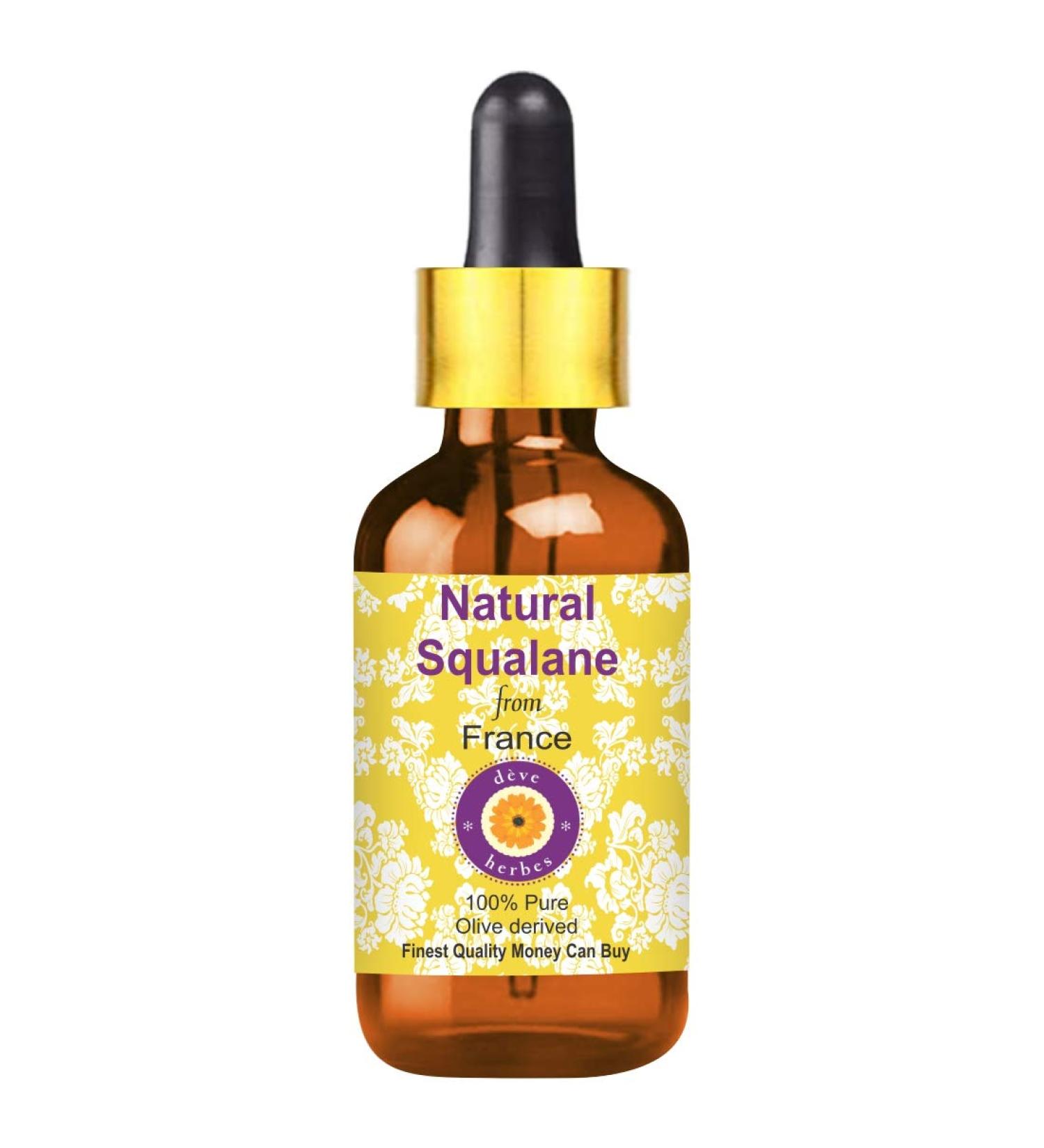 Deve Herbes Natural Squalane Oil (derived from Olives) with Glass Dropper Natural Therapeutic Grade 10ml (0.33 oz) - Buy Online on GoSupps.com
