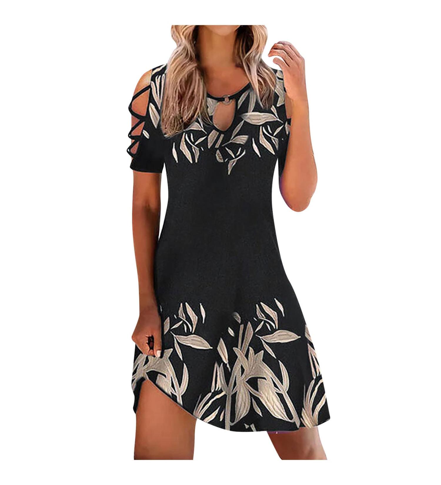 Gecau Women's Cold Shoulder Floral Dress - Beige - XX-Large - Buy Online on GoSupps.com