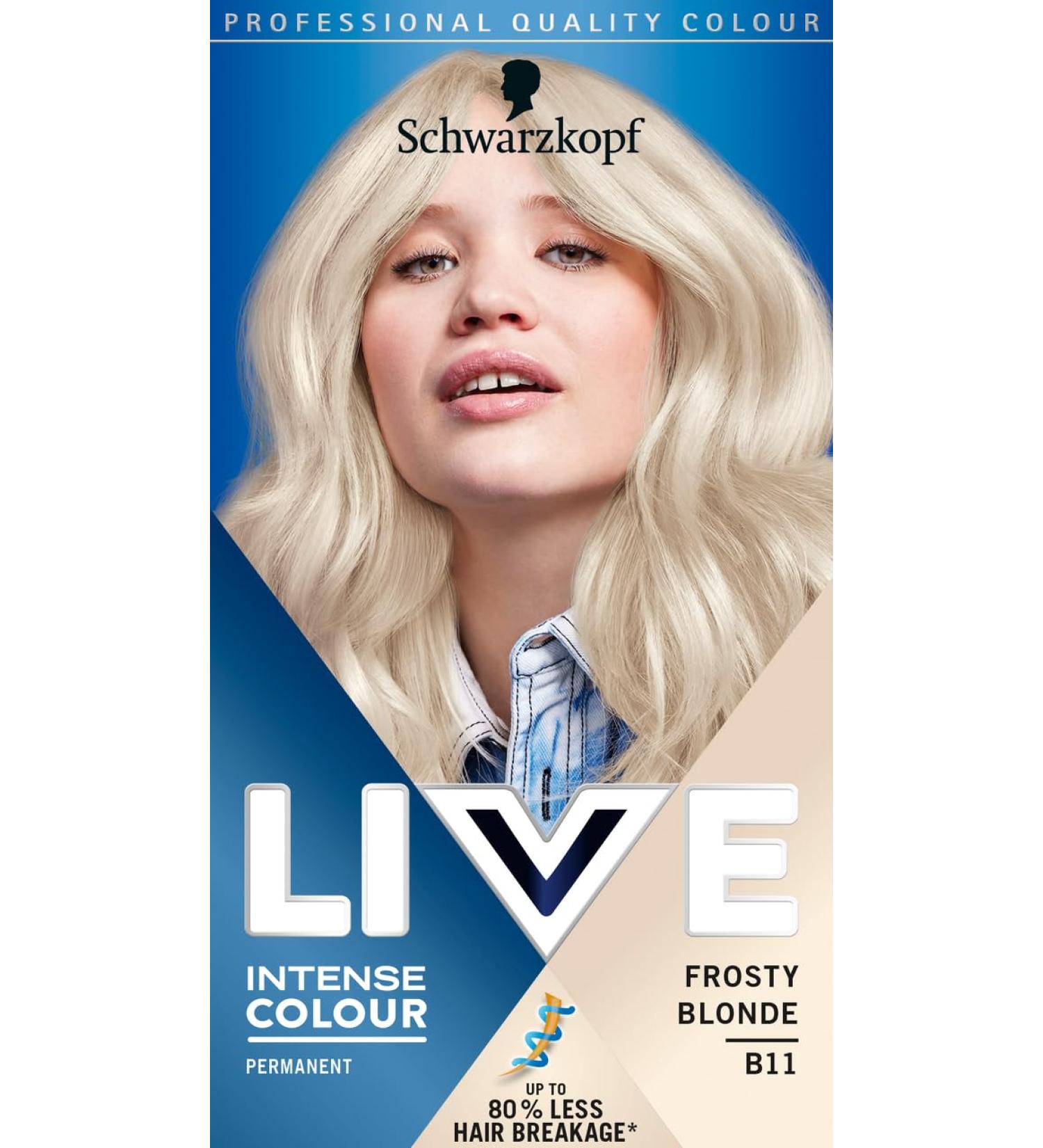 Schwarzkopf LIVE Intense Colour B11 Frosty Blonde Permanent Hair Dye Blonde Hair Colour for Lightening and Colouring in 1 Simple Step Frosty Blonde 100 g (Pack of 1) - Buy Online on GoSupps.com
