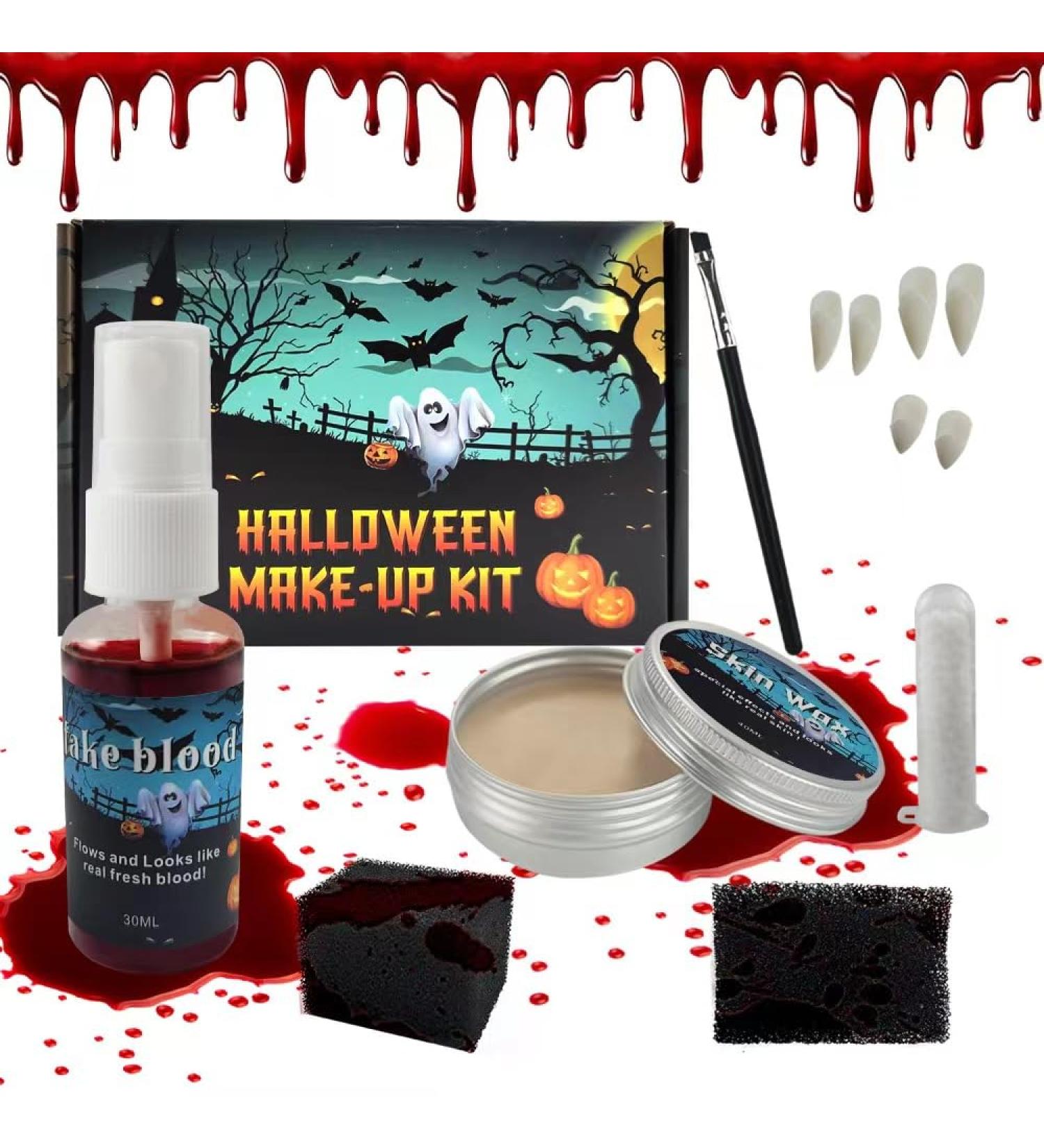 Professional Halloween SFX Makeup Kit - Special Effects Fake Blood Teeth & Brushes for Vampire Cosplay | International Shipping - Buy Online on GoSupps.com