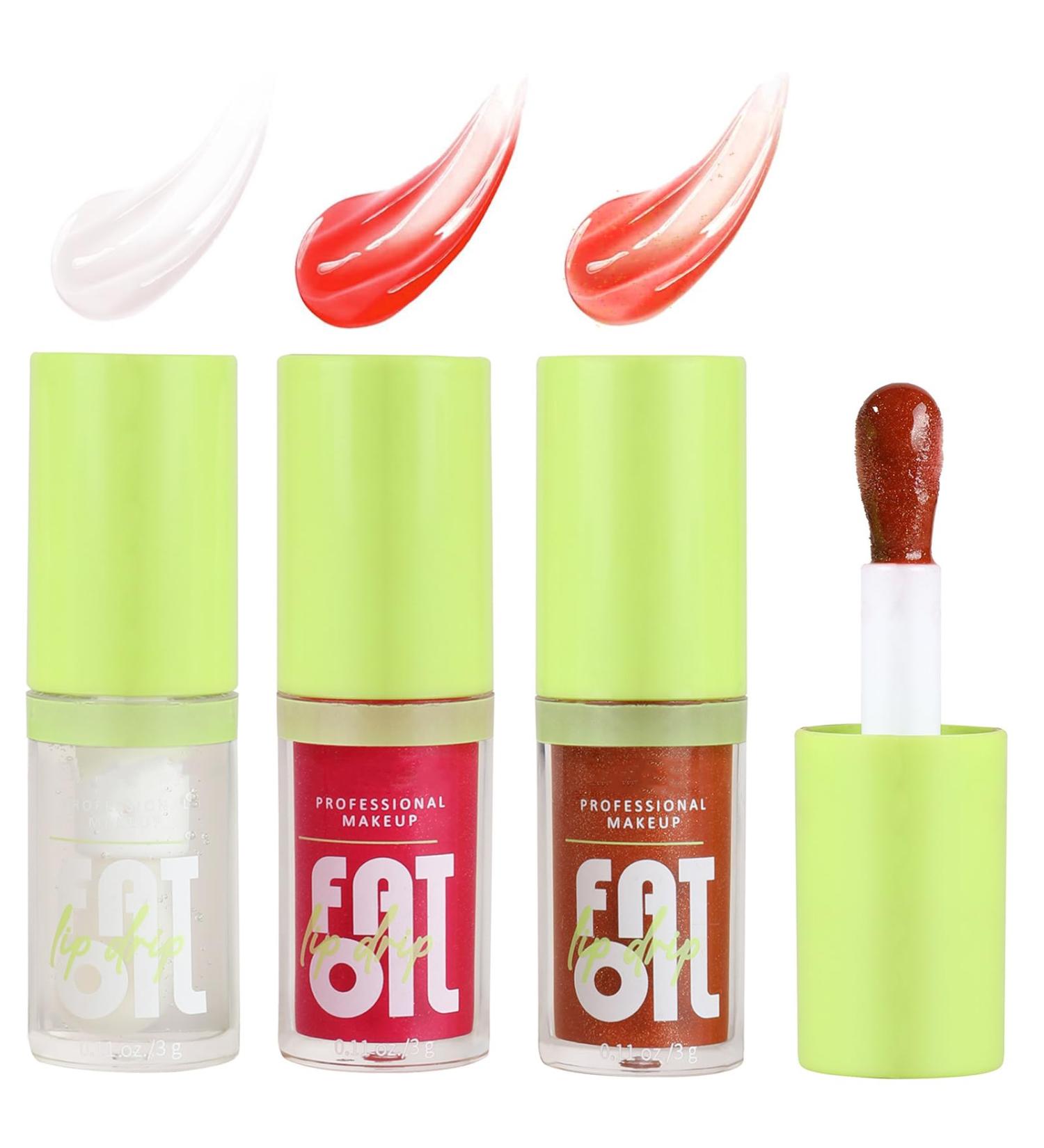 3PCS Fat Lip Oil Set - Long Lasting Glitter Liquid Lip Gloss - Moisturizing Tinted Plumper & Hydrating Lip Balm - Buy Online on GoSupps.com