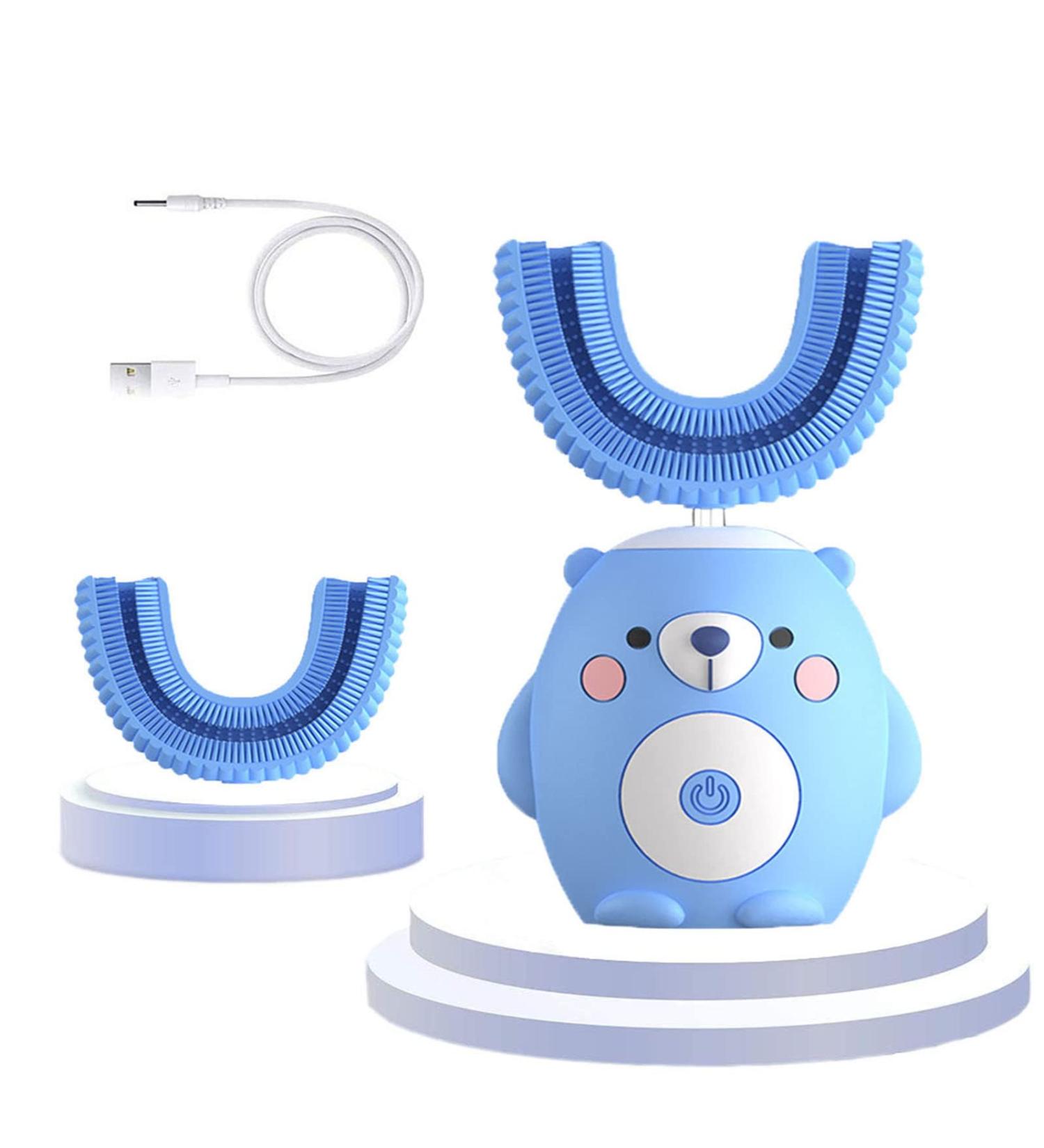 Kids Ultrasonic Electric Toothbrush - U Shaped Automatic 360 Cleaning | 6 Smart Modes | Auto Whitening | Waterproof | Ages 2-7 (Blue) - Buy Online on GoSupps.com