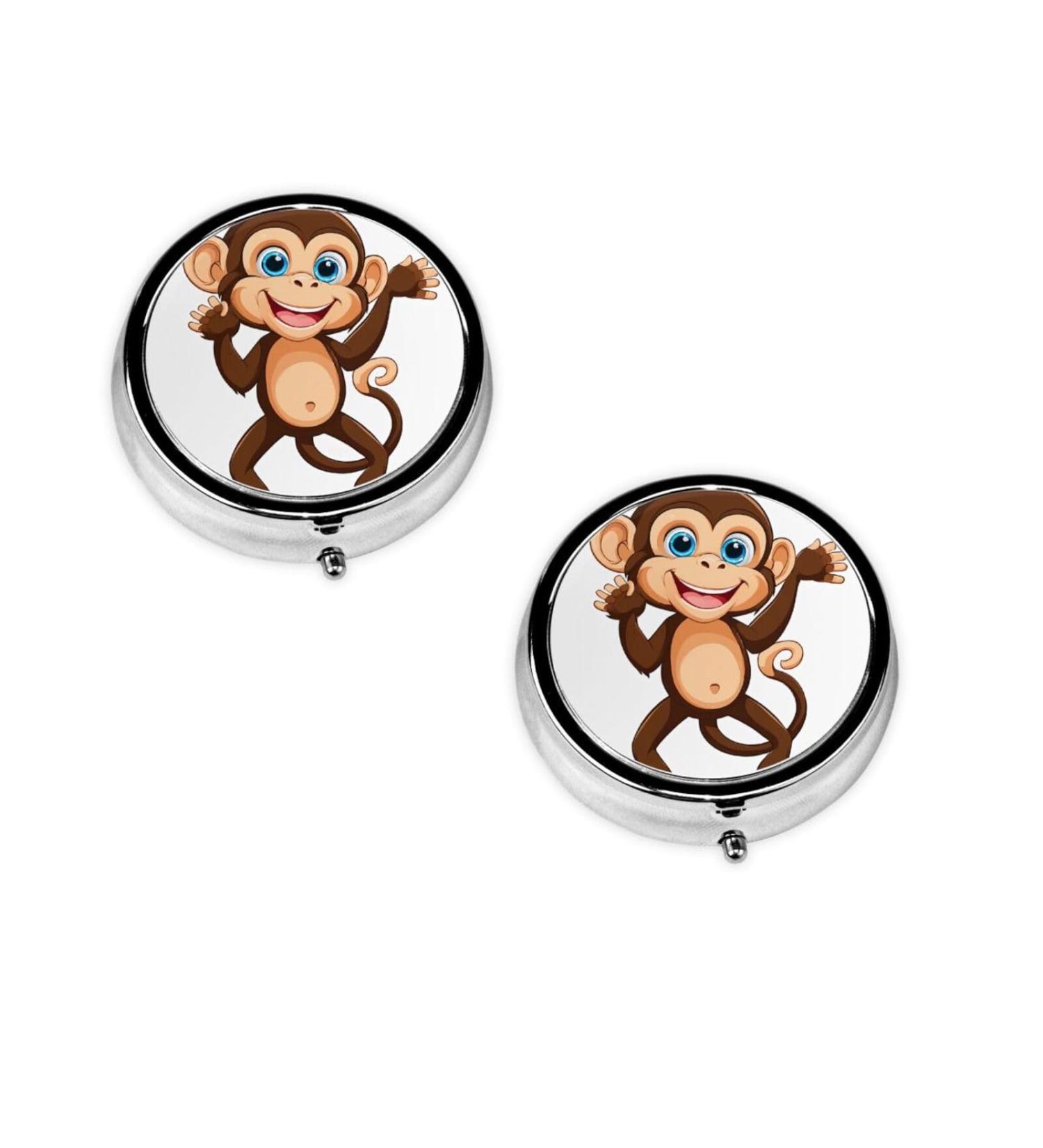 Shop Cute Monkey Printed Mini Round Pill Box | 3 Compartment Travel Pill Organizer | Portable Medicine Case for Home & Office - Buy Online on GoSupps.com