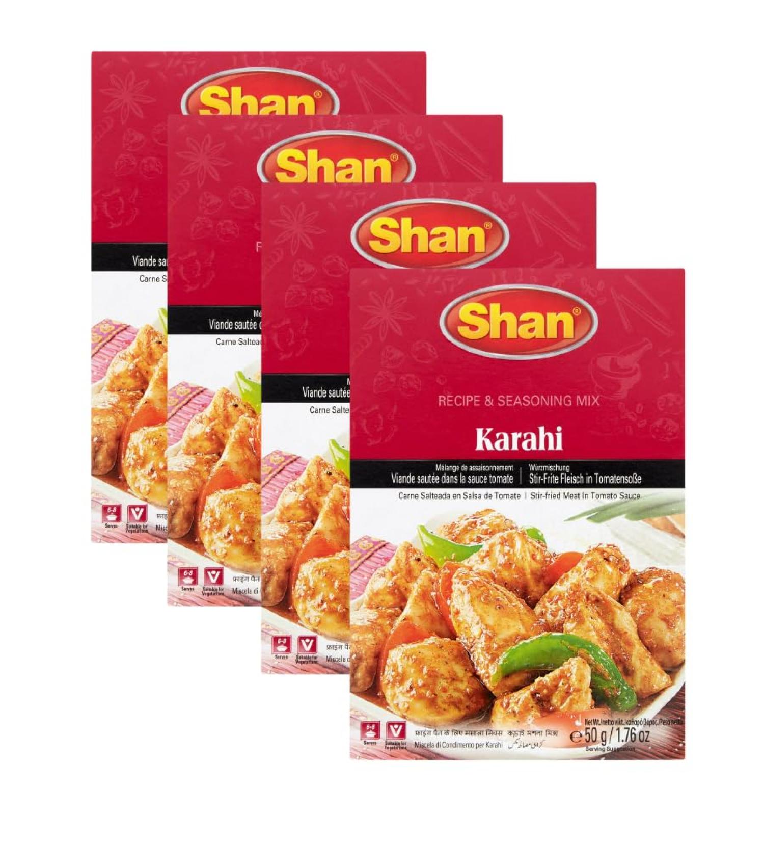Shan Recipe & Seasoning Mix Karahi 50g - 4 Pack | Stir-Fried Meat In Tomato Sauce No Preservative No Artifical Food Colour. - Buy Online on GoSupps.com