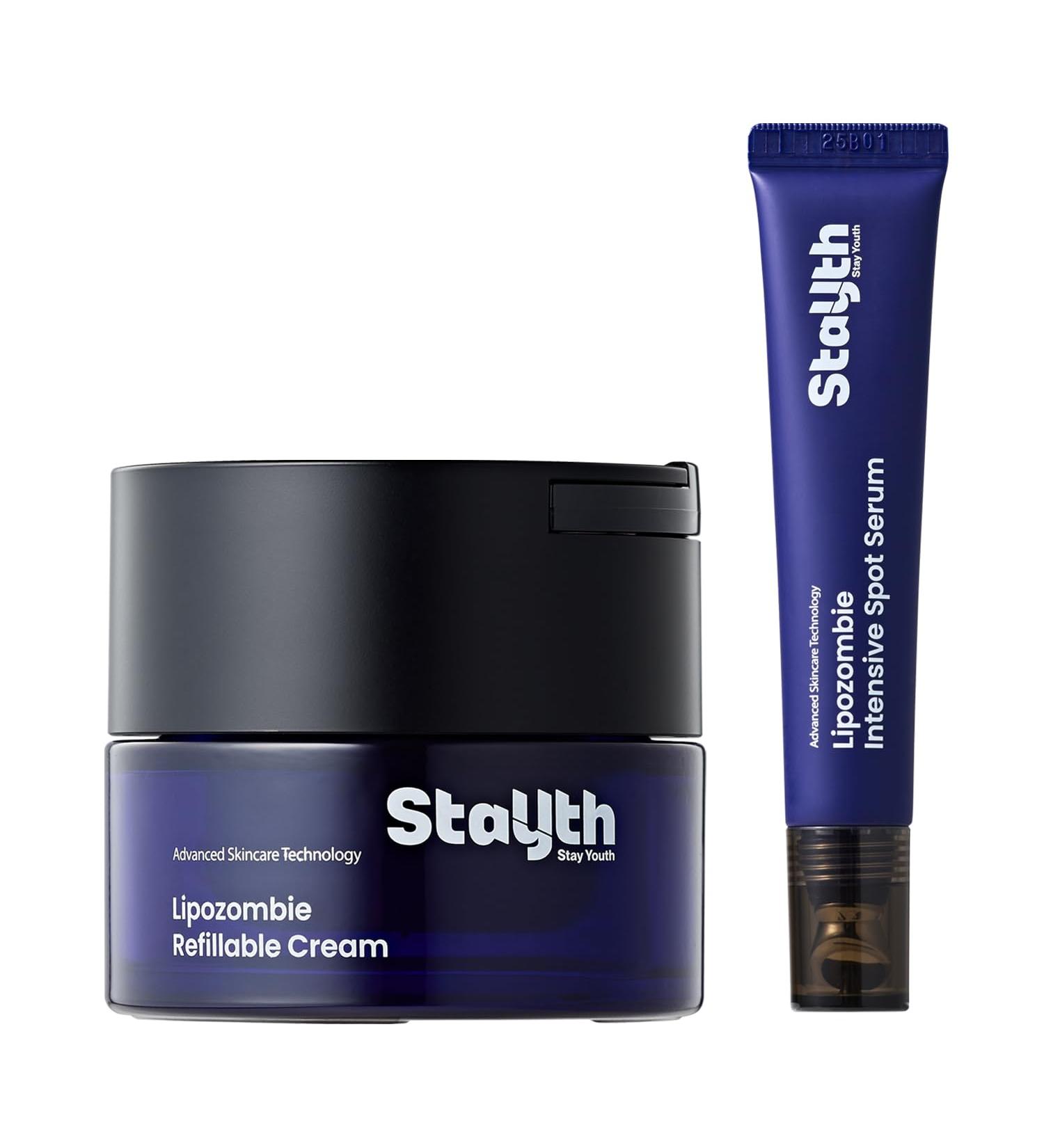 StayUth Anti-Aging & Hydration Duo Set: Wrinkle Spot Treatment Serum (15 ml / 0.5 fl oz) + Lipozombie Refillable Cream (50 ml / 1.7 fl oz) | Korean Skincare with Peptides Niacinamide Ceramide & Pate - Buy Online on GoSupps.com