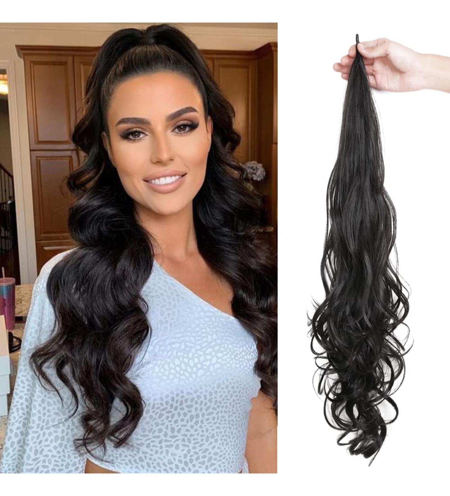 ShowCoco 32 Inch Flexible Wrap Around Ponytail Extension - Long Curly Synthetic Hairpiece for Women - 1B Color (100g) - Buy Online on GoSupps.com