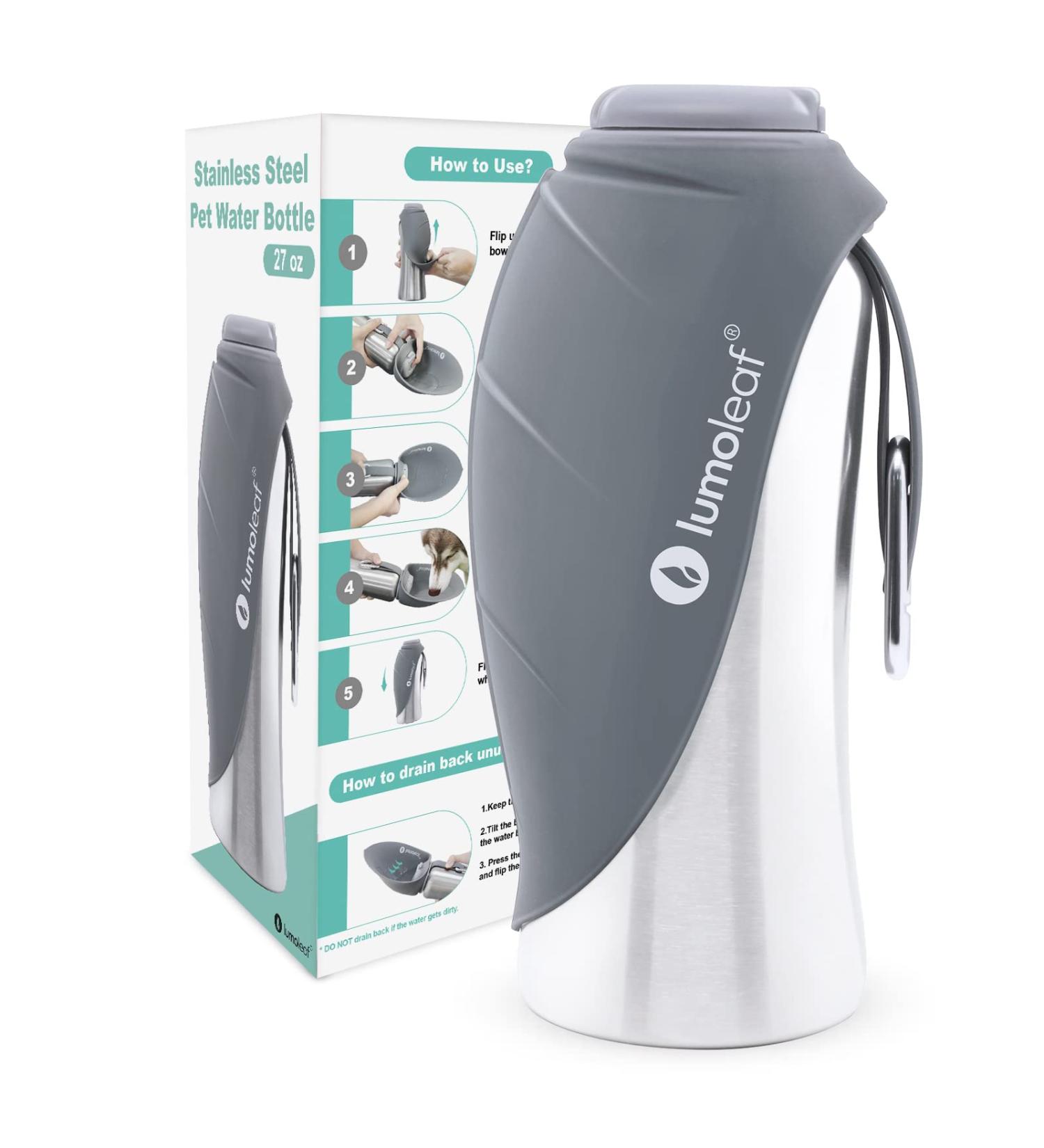 Buy Lumoleaf 800ml Stainless Steel Dog Drinking Bottle - Portable Pet Water Dispenser for Hiking & Camping (Gray) - Buy Online on GoSupps.com