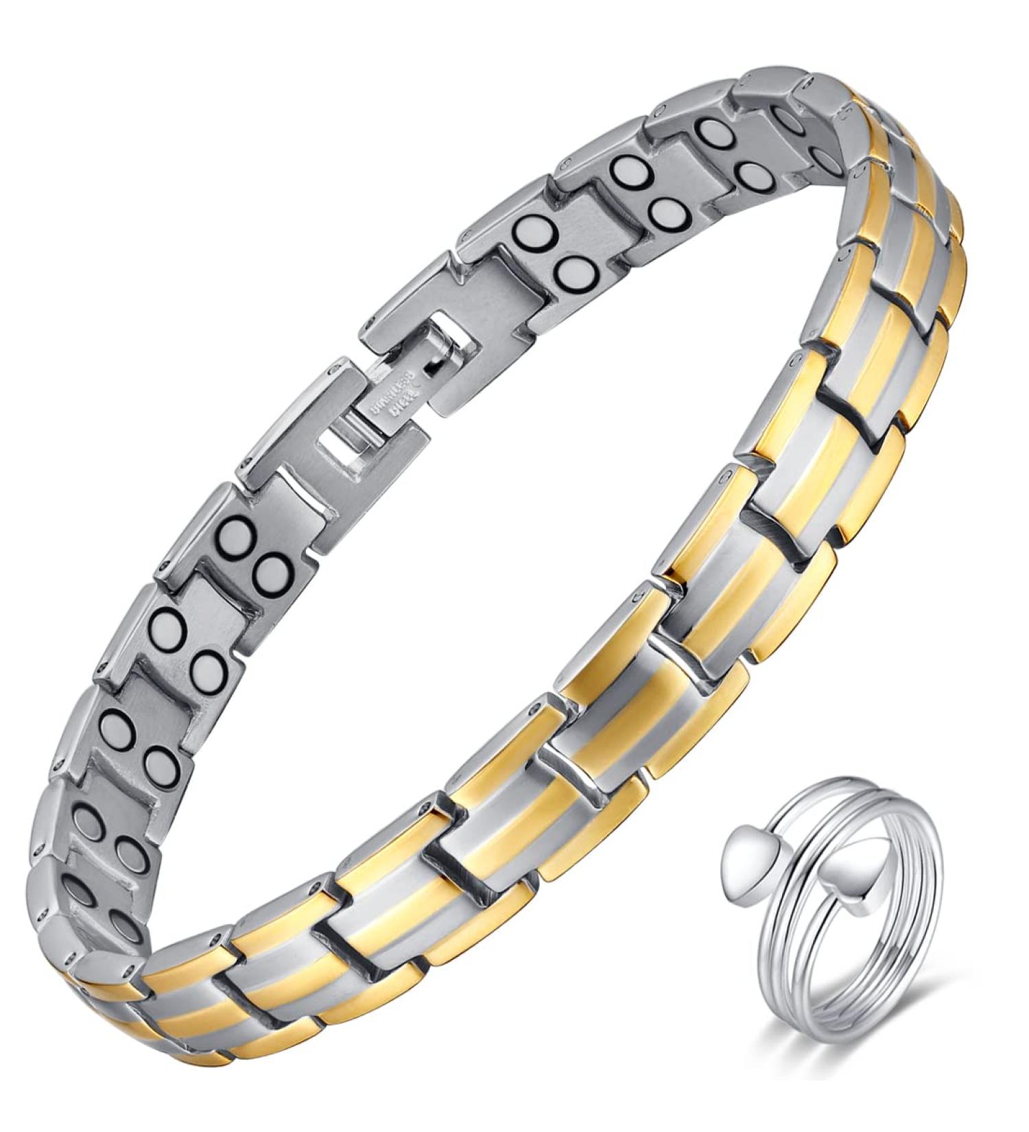 Vicmag Titanium Steel Magnetic Bracelet for Women - Crystal Design (3 Link Gold) - Ultra Strength Magnetic Gift with Removal Tool - Buy Online on GoSupps.com