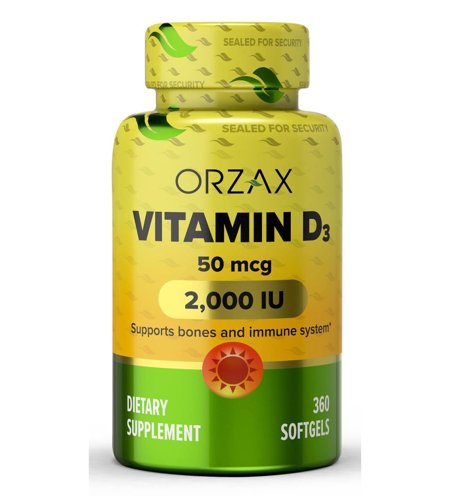 ORZAX Vitamin D3 2000 IU Softgels | 360-Day Supply | Immune Support & Bone Health | Mood Booster | Gluten-Free | 50mcg | 360 Mini Softgels - Buy Online on GoSupps.com