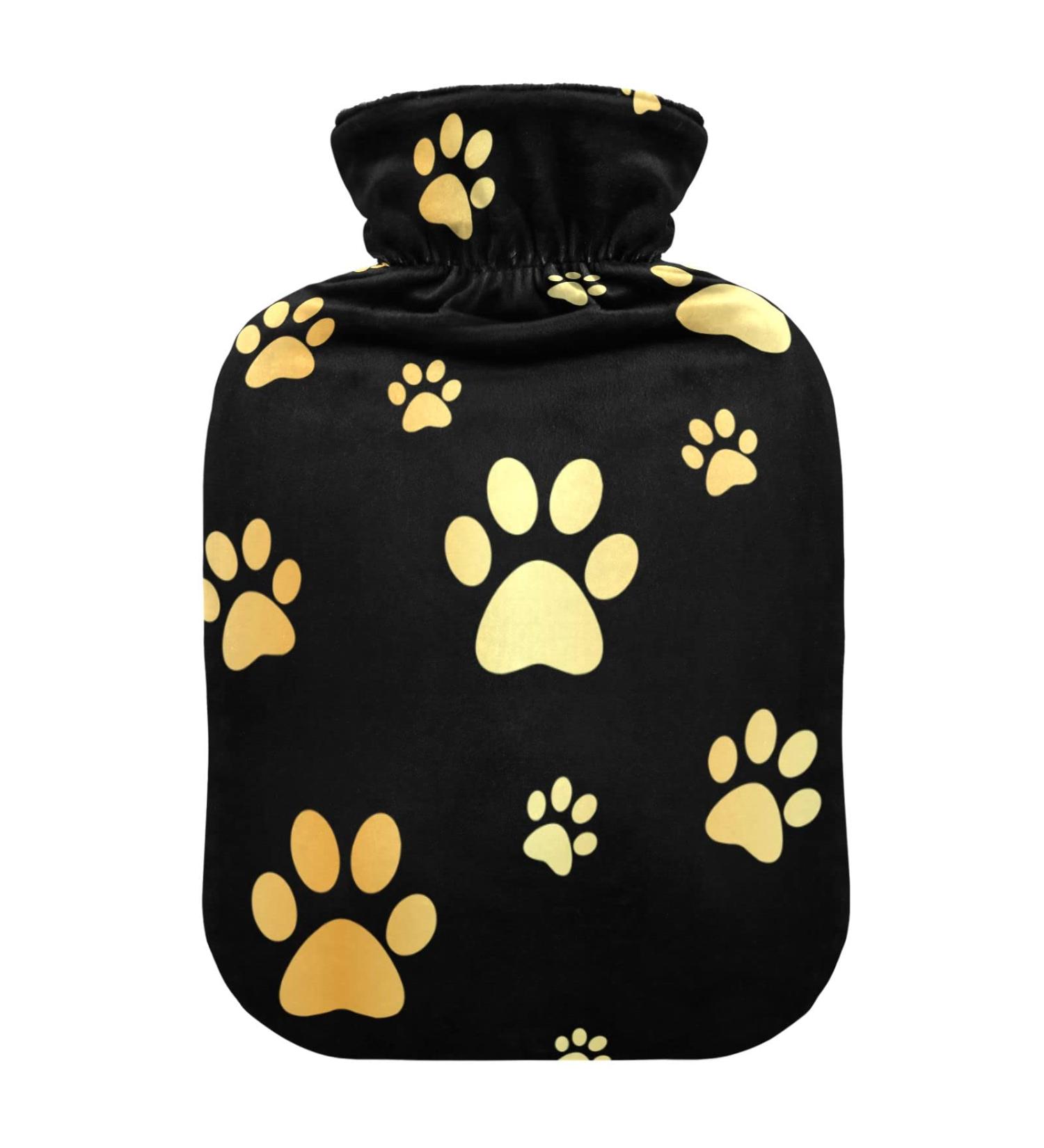 Hot Water Bottle with Dog Gold Paw Cover | 2L Pain Relief & Hand Warmer for Sore Muscles & Arthritis - Buy Online on GoSupps.com