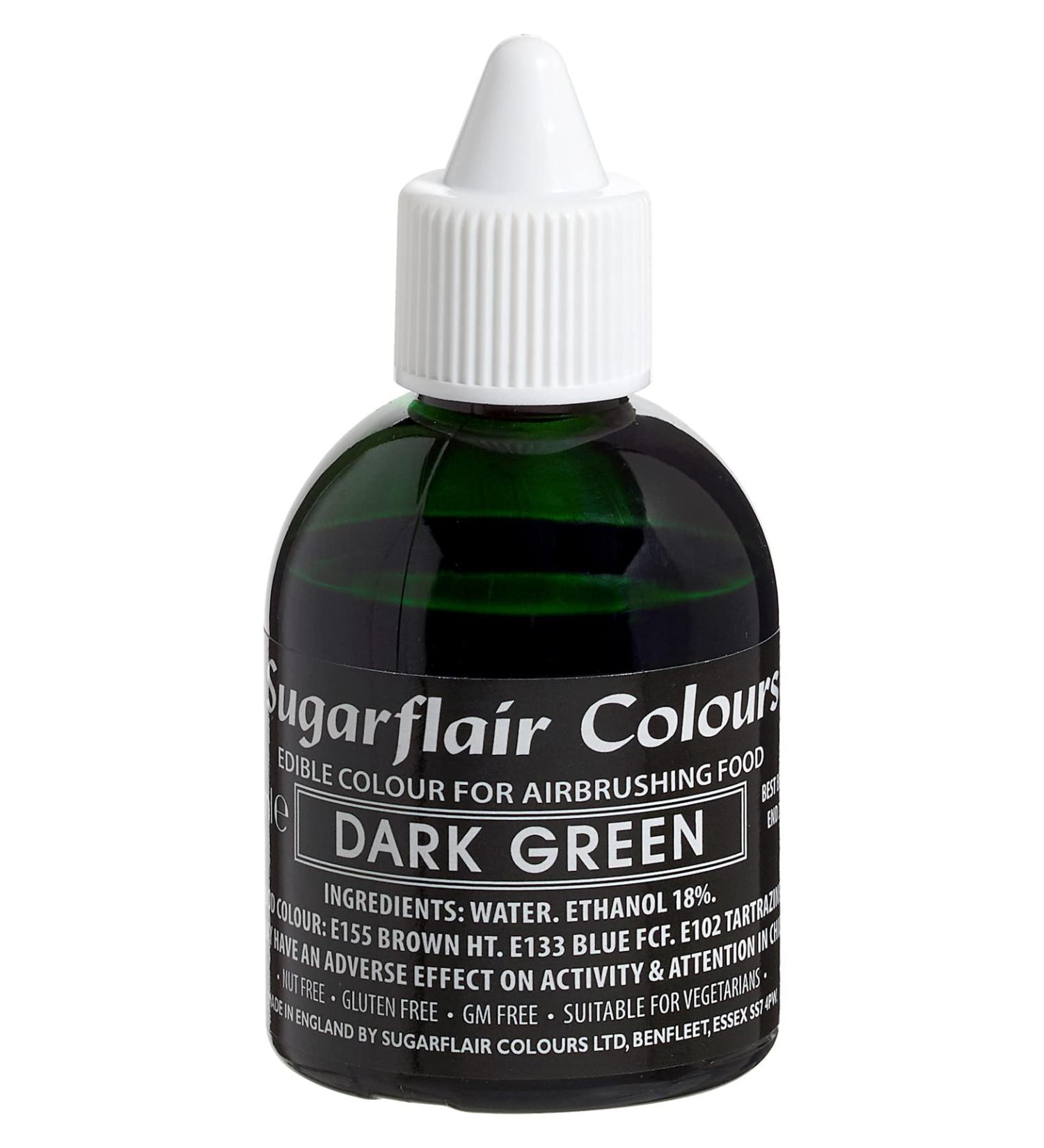 Sugarflair Dark Green Edible Airbrush Colour - Edible Food Colouring Airbrush Paint for Cakes Cupcakes Icing and Cake Decorations - 60ml