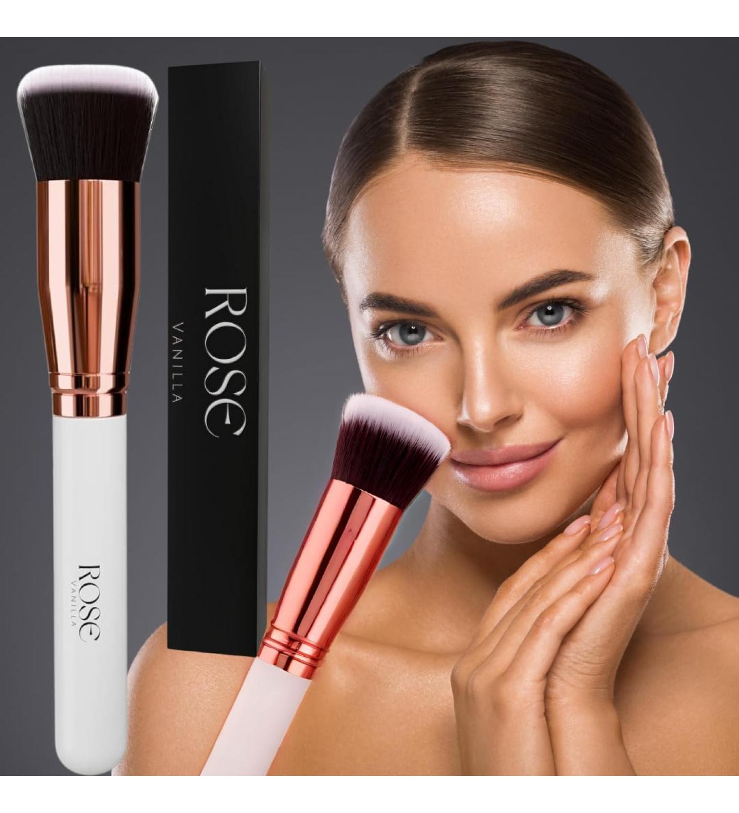 Rose Vanilla Make Up Brush Foundation Kabuki Flat Top - Perfect For Blending Liquid Cream or Flawless Powder Cosmetics - Buffing Stippling Concealer - Premium Quality Synthetic Dense Bristles! - Buy Online on GoSupps.com