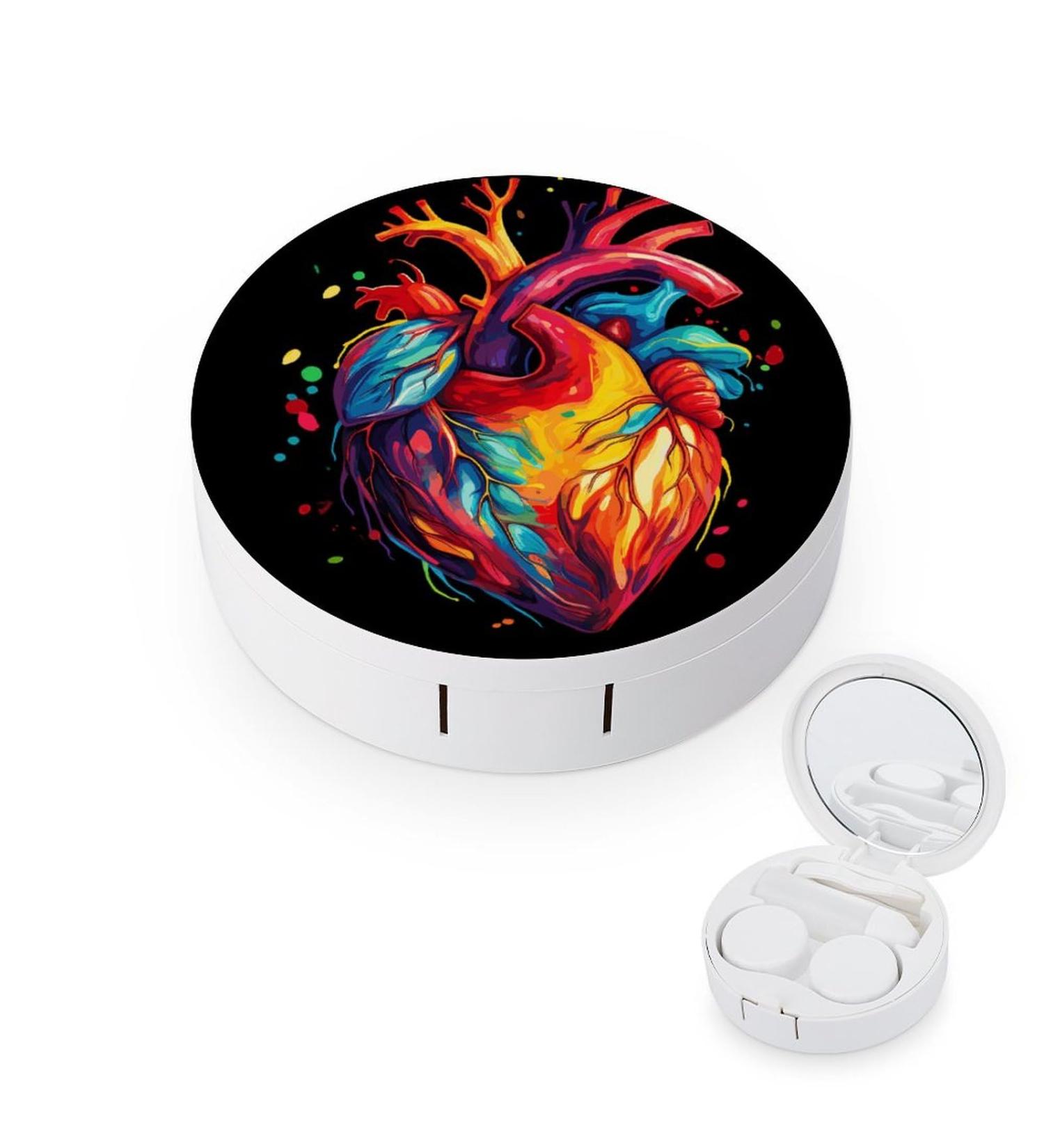 Anatomical Heart Print Contact Lens Case with Mirror | Portable & Cute Travel Kit for Eye Contacts - Buy Online on GoSupps.com
