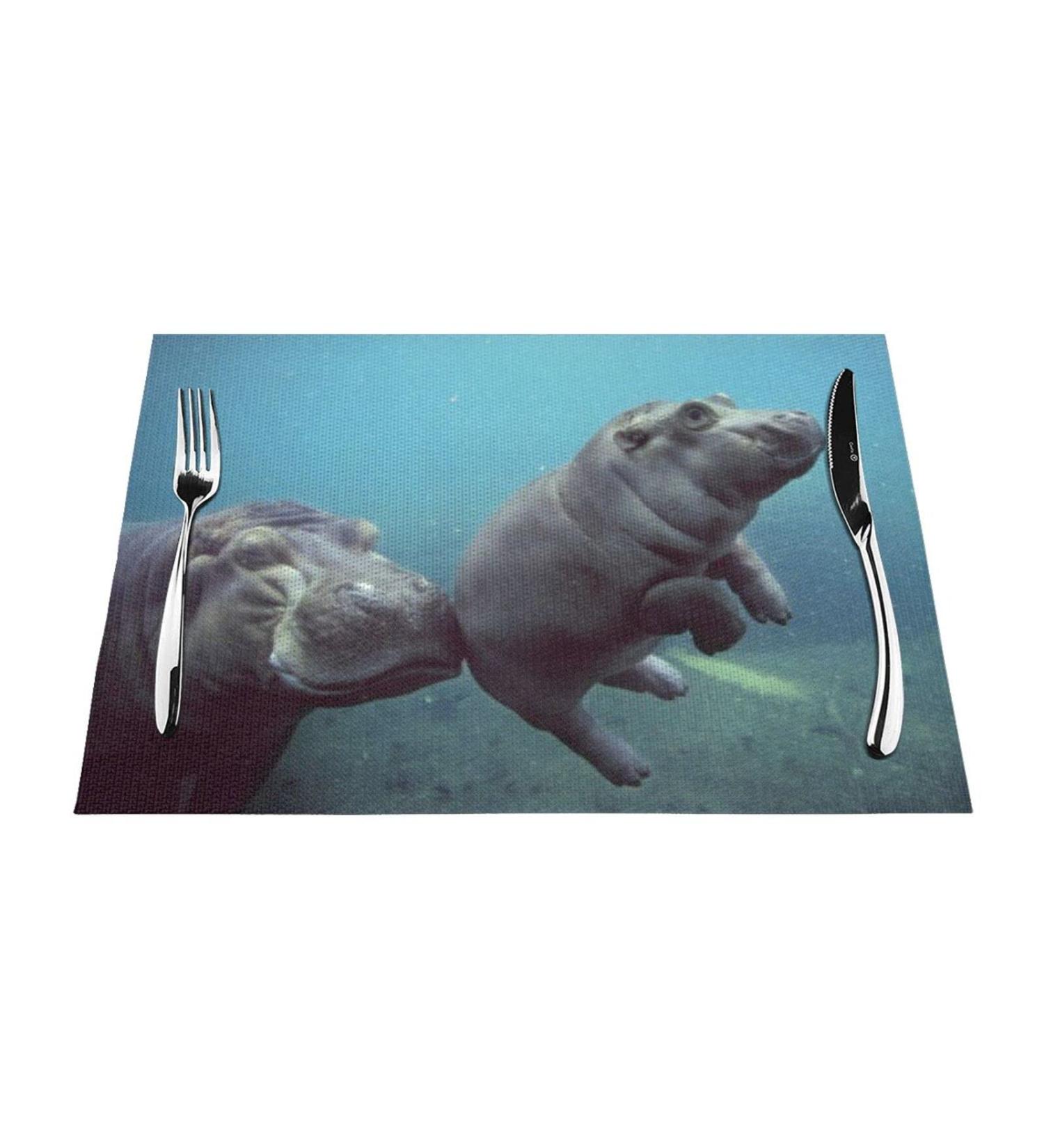 Baby Hippos Slip and Water Resistant PVC Woven Placemats | High Temperature Resistant - Buy Online on GoSupps.com