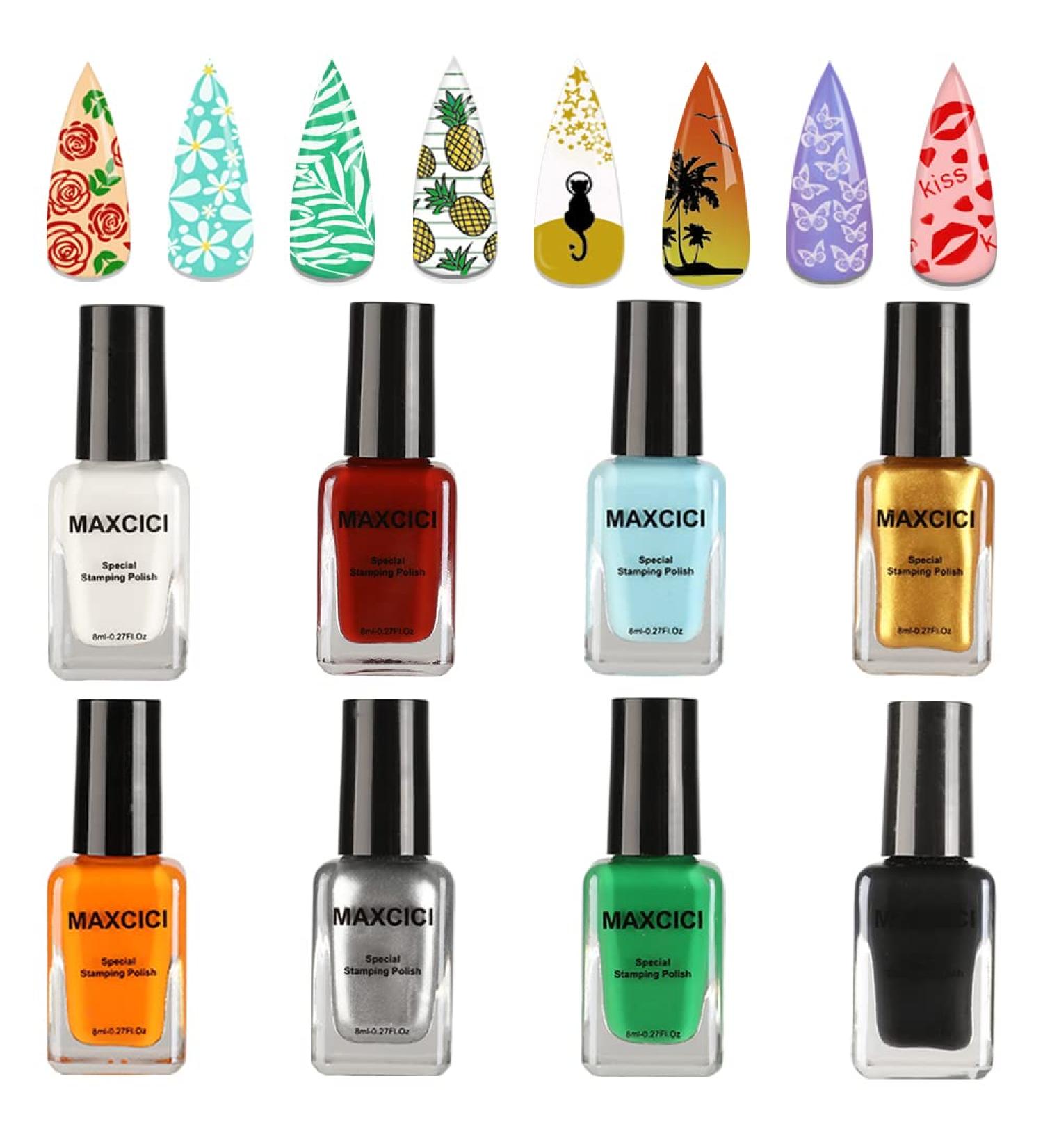 8ML Solid Color Nail Art Stamping Polish Set - 8 Colors Including White, Black, Golden, Silver - For Image Print Manicure - Nail Plate Printing - Buy Online on GoSupps.com