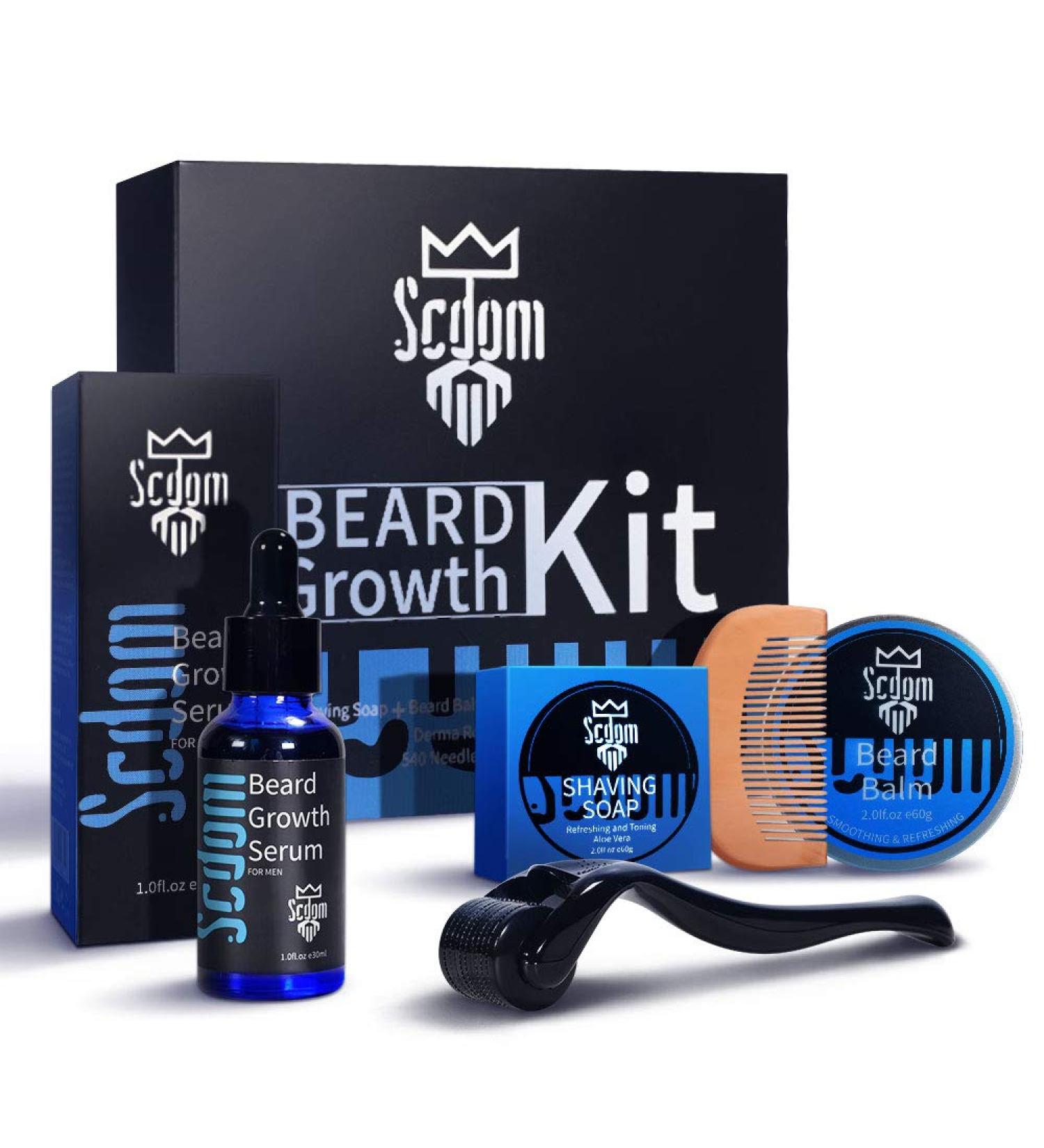 Beard Growth Kit Scdom Grow a Beard Kit for Men with Titanium Derma Roller + Beard Growth Serum Oil + Beard Balm + Beard Cleansing Soap + Comb Beard Grooming Tool Kit Best Gift for Men/Dad - Buy Online on GoSupps.com