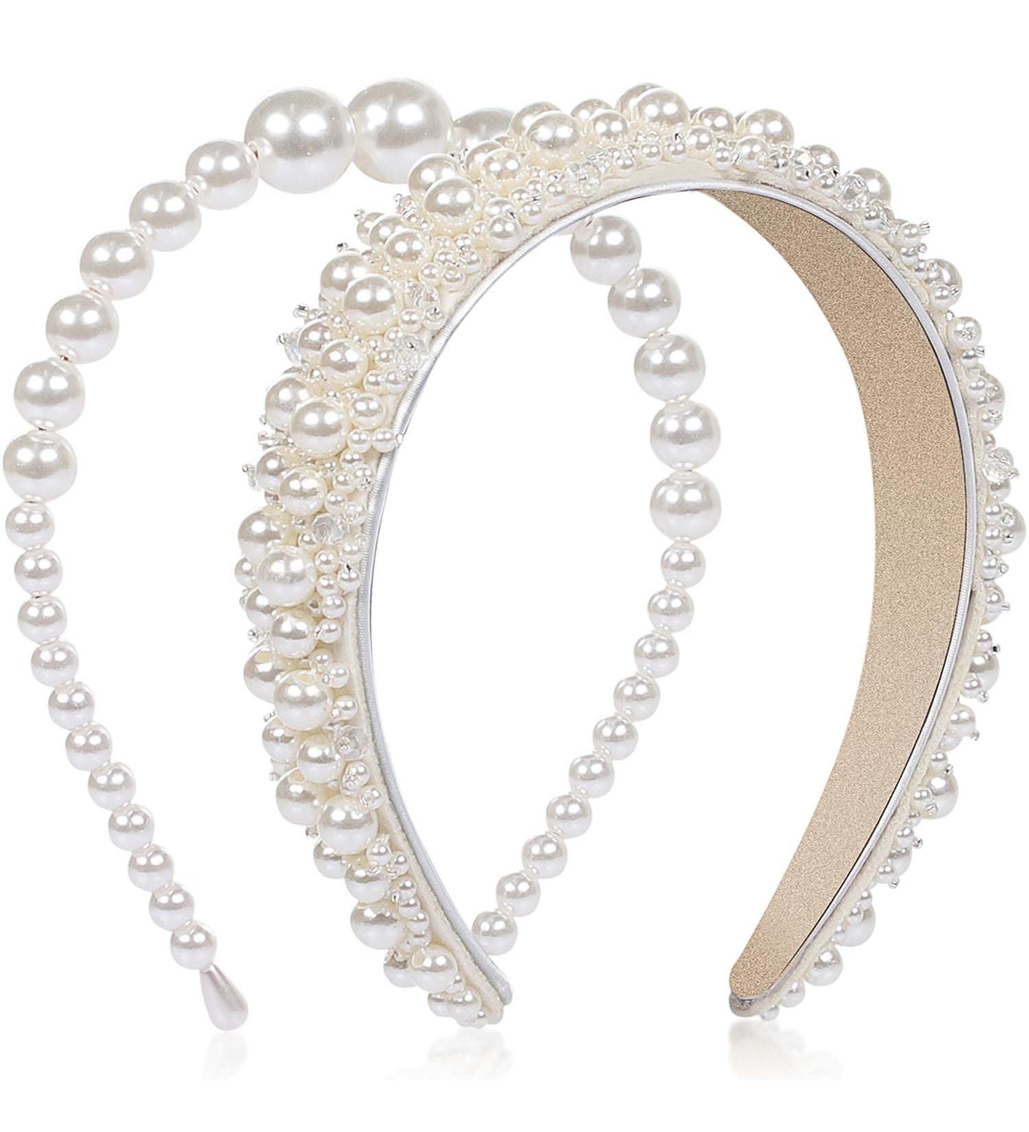 WantGor Pearl Headbands for Women - 2PCS Faux Pearl Hairbands for Bridal White Headband - Wedding Hair Hoop Accessories - Buy Online on GoSupps.com