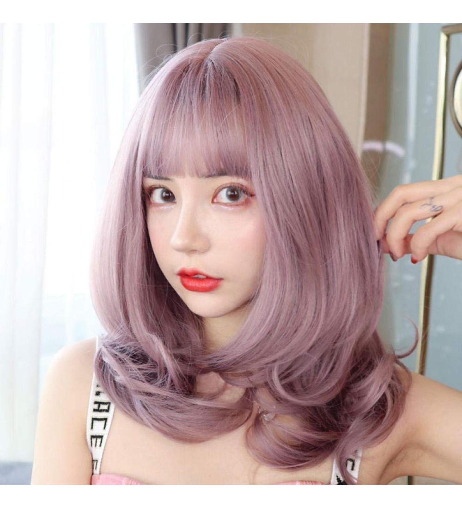 Buy BGHJUE Gray Long Curly Wig with Air Bangs - Cute Fluffy Big Wave Hair for Women - International Shipping Available - Buy Online on GoSupps.com