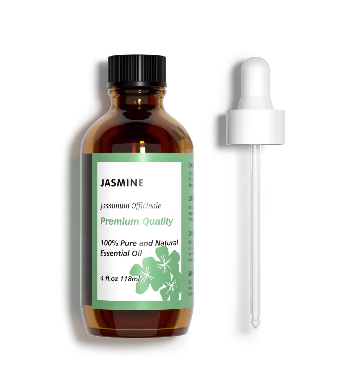 Pure Jasmine Essential Oil 4 fl. Oz - Natural Aromatherapy for Hair, Skin, and Massage - DIY Perfume - Green Jasmine Scent - Buy Online on GoSupps.com