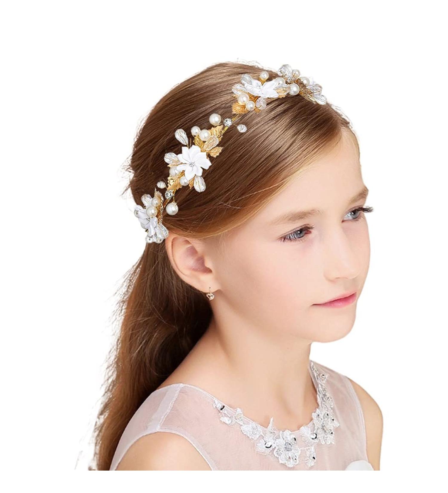 IYOU Pearl Princess Helmet - Gold Rhinestone Wedding Headband & Hair Accessories for Girls - Perfect for Birthdays & Bridesmaids - Buy Online on GoSupps.com