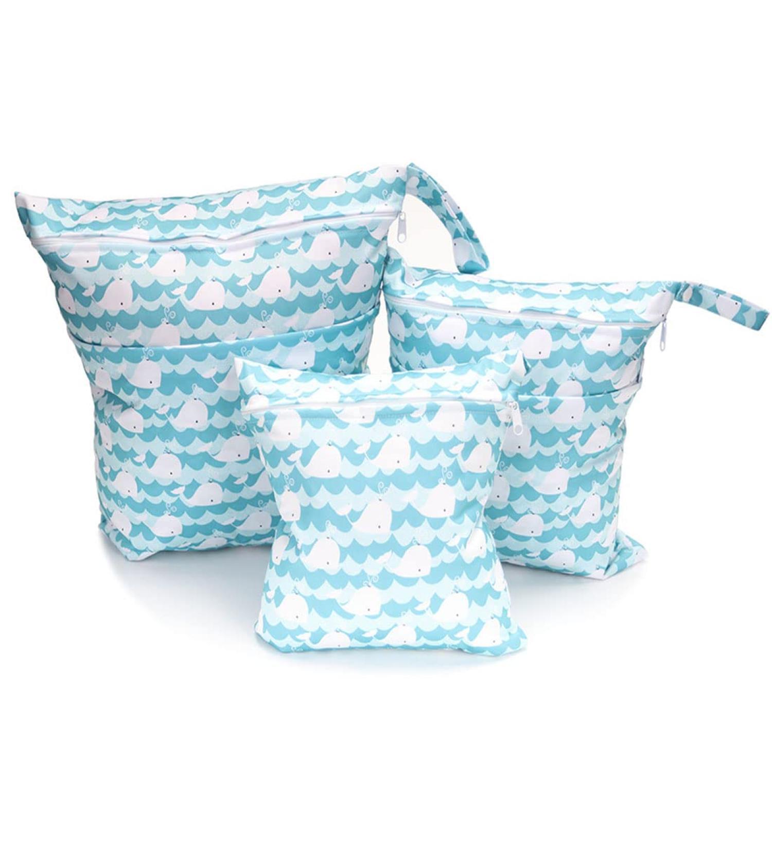 Morwealth 3-Pack Diaper Pocket Wet Bags | Reusable Beach Pool & Gym Travel Bags with Zip Pocket & Push Button Handle - Blue - Buy Online on GoSupps.com