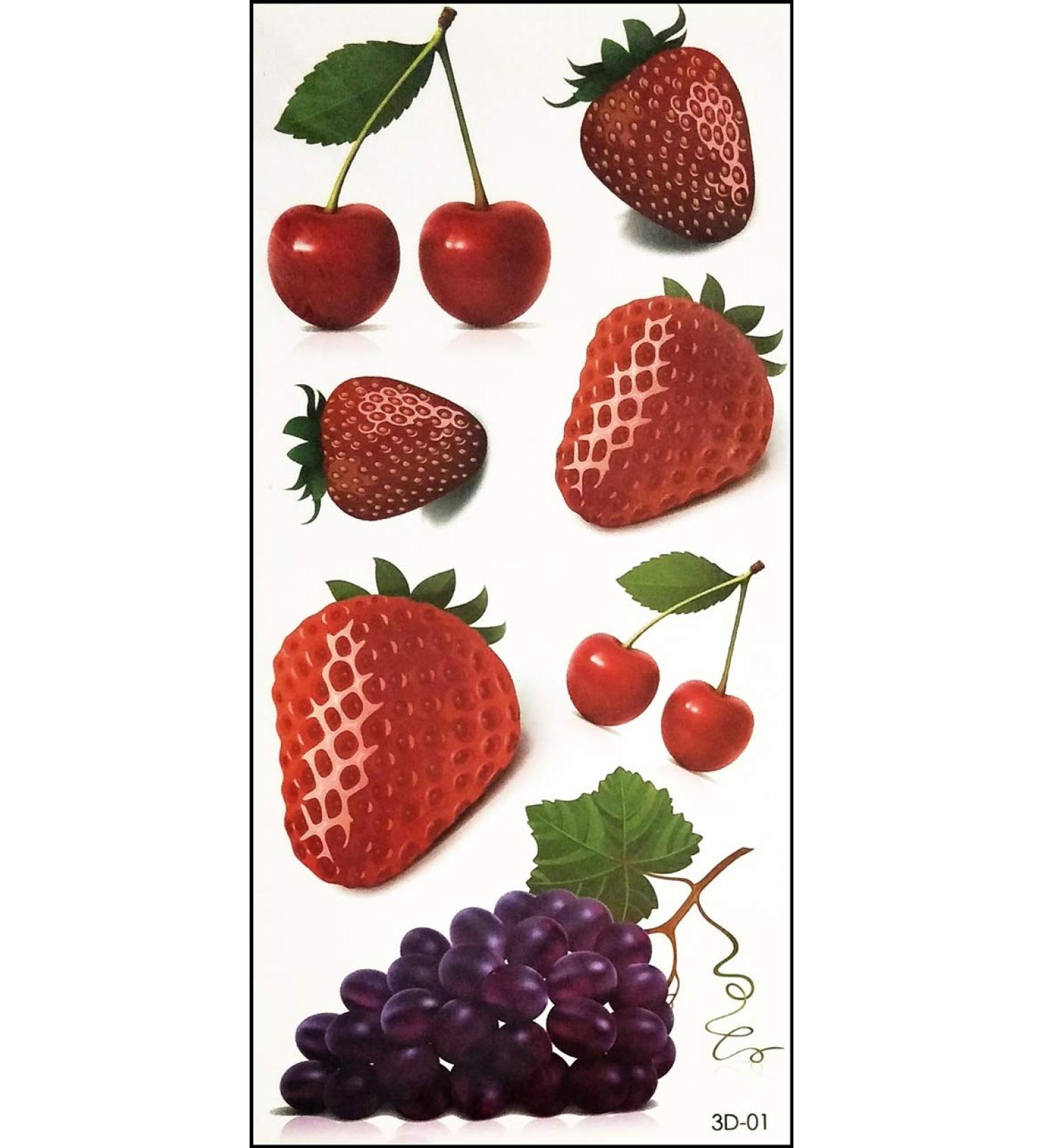 Sweet Summer Fruit Cartoon Temporary Tattoo for Men and Women - Red Cherry Grapes Strawberry Design (1 Sheet) - Buy Online on GoSupps.com
