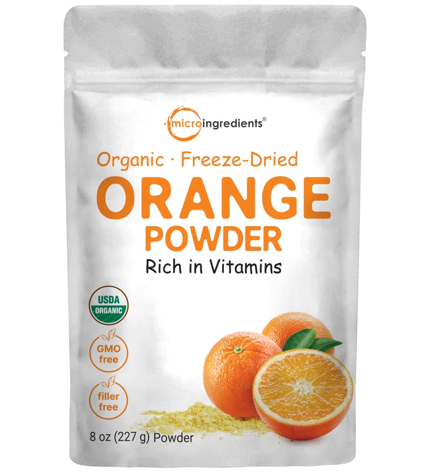 Organic Orange Powder - 8oz Freeze Dried Fruit Powder Rich in Antioxidants and Vitamin C - Immune System Booster for Smoothies, Coffee, and Baking - No GMOs - 1 Pack - Buy Online on GoSupps.com