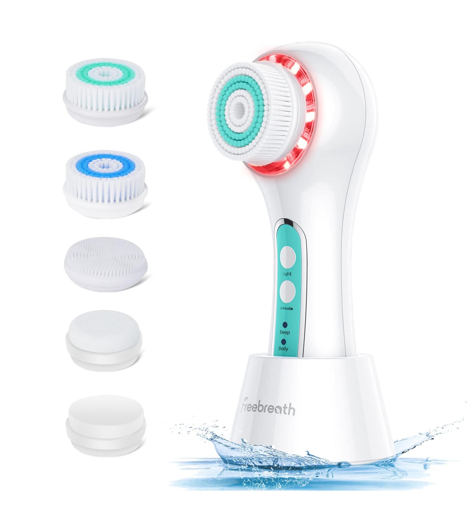 FreeBreath Facial Cleansing Brush - IPX7 Waterproof Face Scrubber with 3 Speed Modes | 5 Brush Heads for Cleansing and Exfoliating | Removes Blackheads | Fully Rechargeable | Fresh Green - Buy Online on GoSupps.com