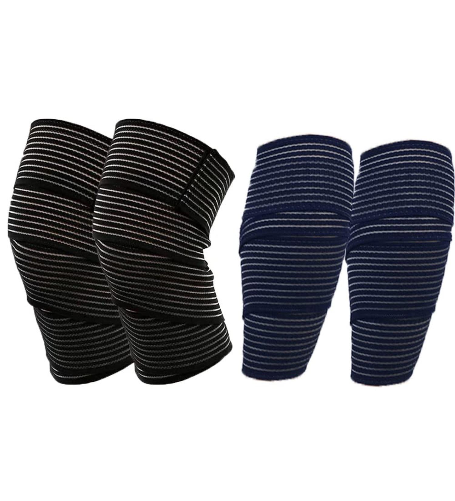 Elastic Compression Bandage For Knee 2 Pair Adjustable Knee Leg Brace Sport Sleeve Wrap Gym Accessories to Prevent Thigh Calf Stiffness Stabilising Ligaments Relieve Joint Pain - 59"