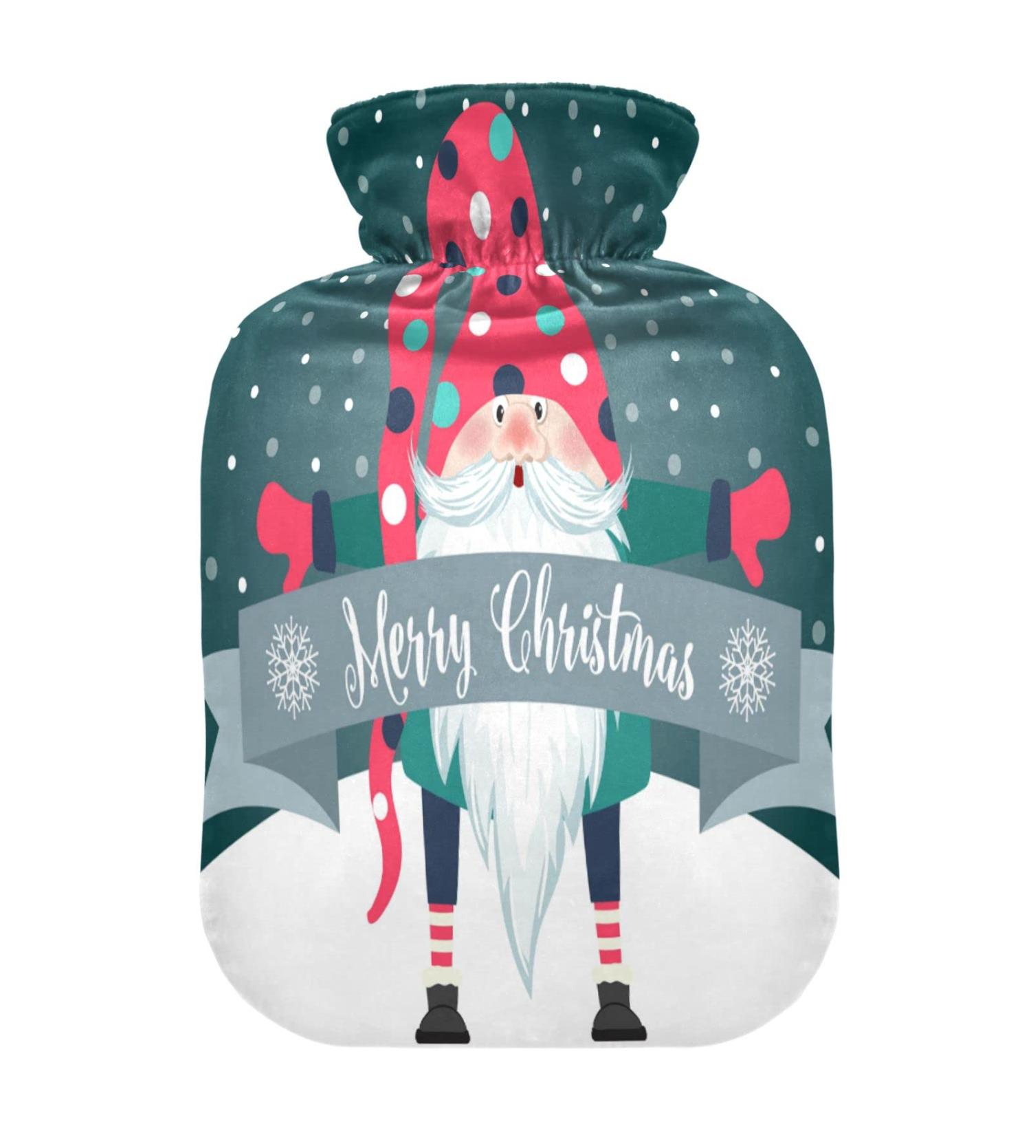Merry Christmas Hot Water Bottle - 2 Litre Fleece Cover for Hot & Cold Compresses | International Shipping Available - Buy Online on GoSupps.com