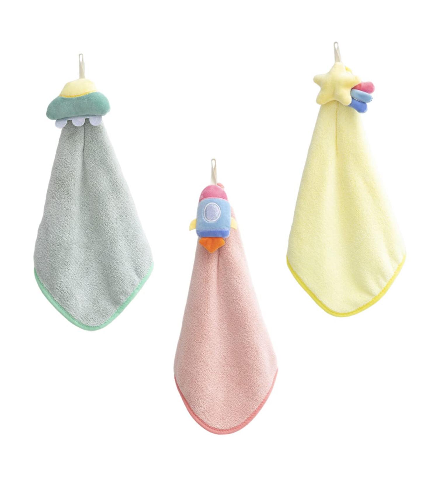 Beavorty 3pcs Infant Terry Cloth Wash Cloths - Absorbent Baby Towels for Bath and Face - Cartoon Hanging Washcloth Set - Buy Online on GoSupps.com