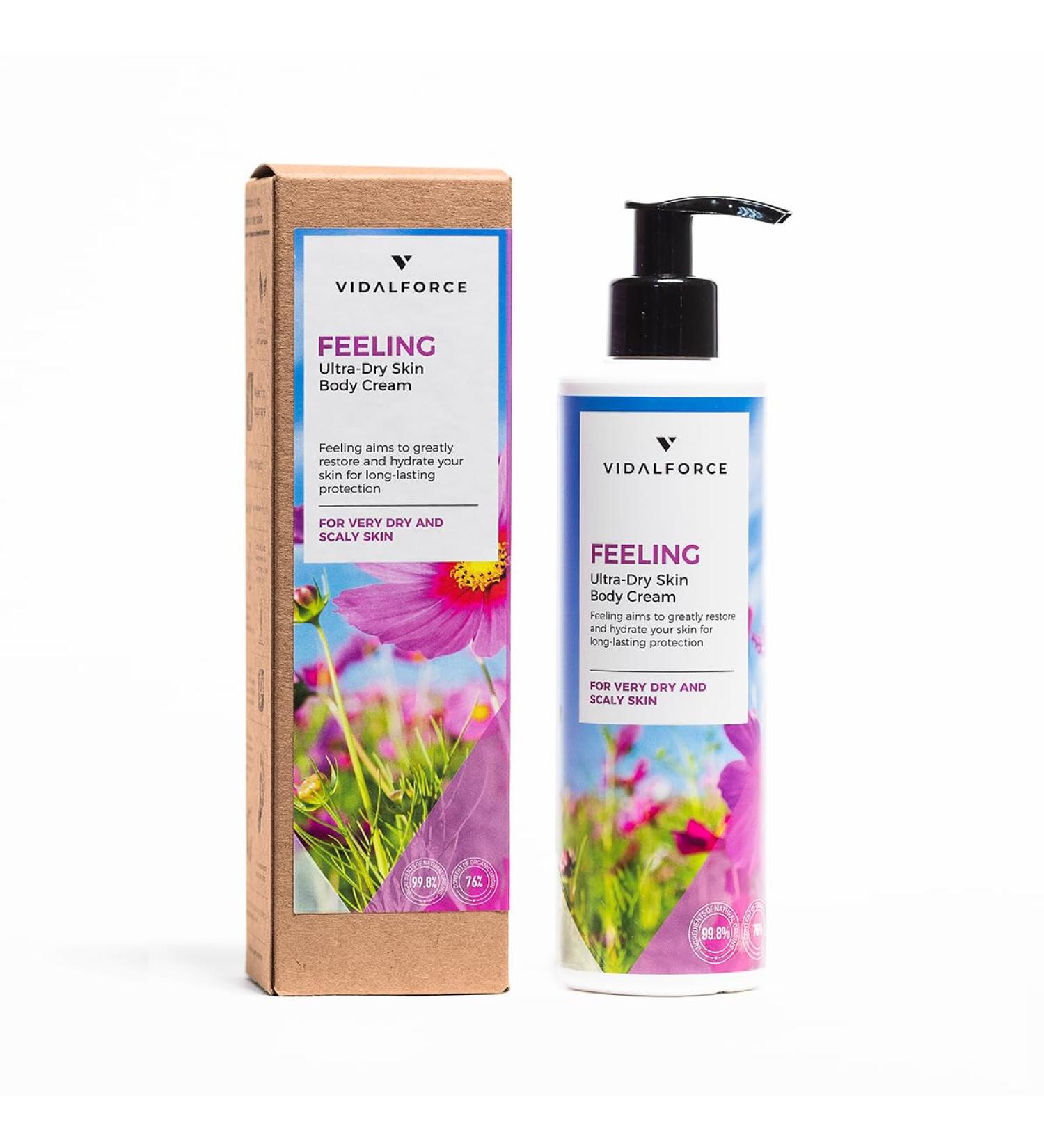 FEELING Moisturizing Body Cream for Dry or Flaky Skin - Hydrating body cream with rosehips hyaluronic acid and 24 active ingredients 100% natural 76% ORGANIC - Buy Online on GoSupps.com