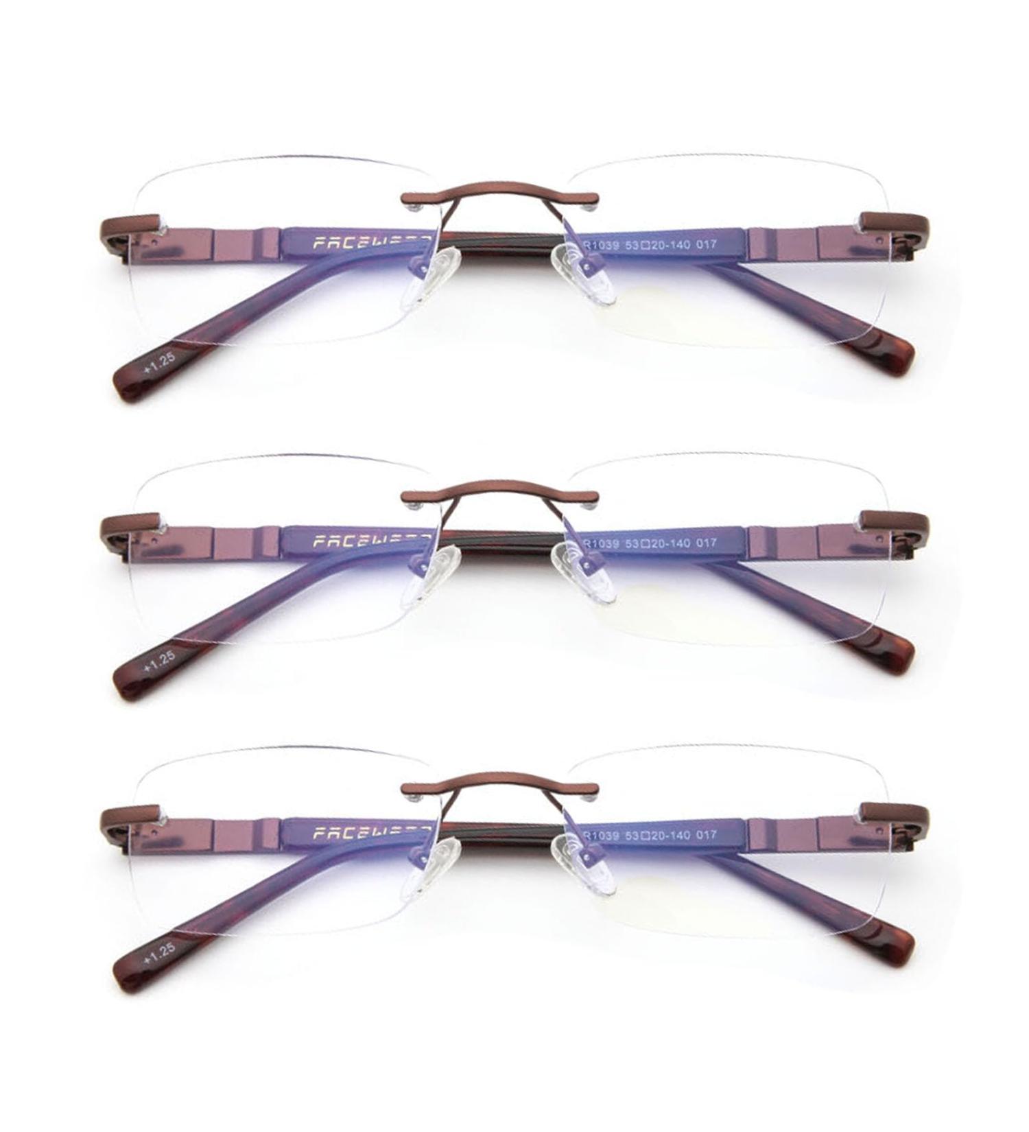 Shop Rimless Blue Light Blocking Reading Glasses for Men - Anti-Glare Metal Eyeglasses (3 Pack 1.25x - Buy Online on GoSupps.com